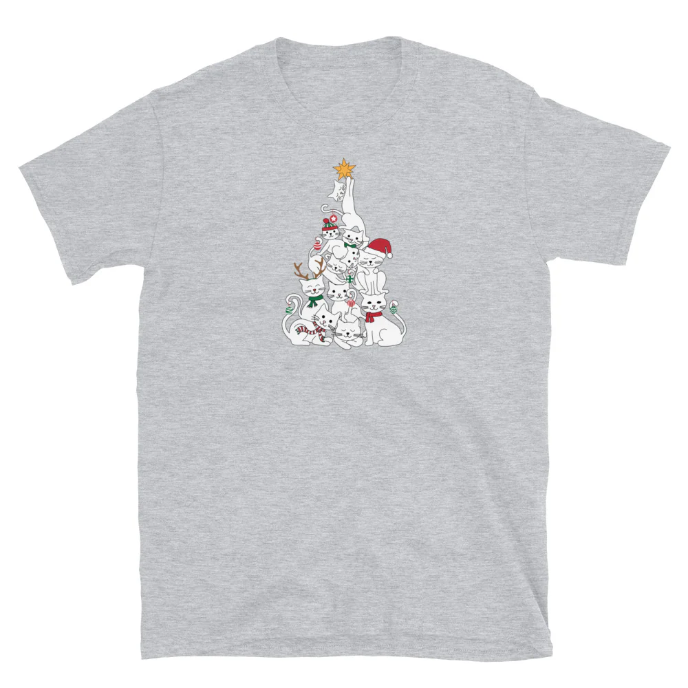 Festive Cats Christmas Tree T-Shirt - Image 4