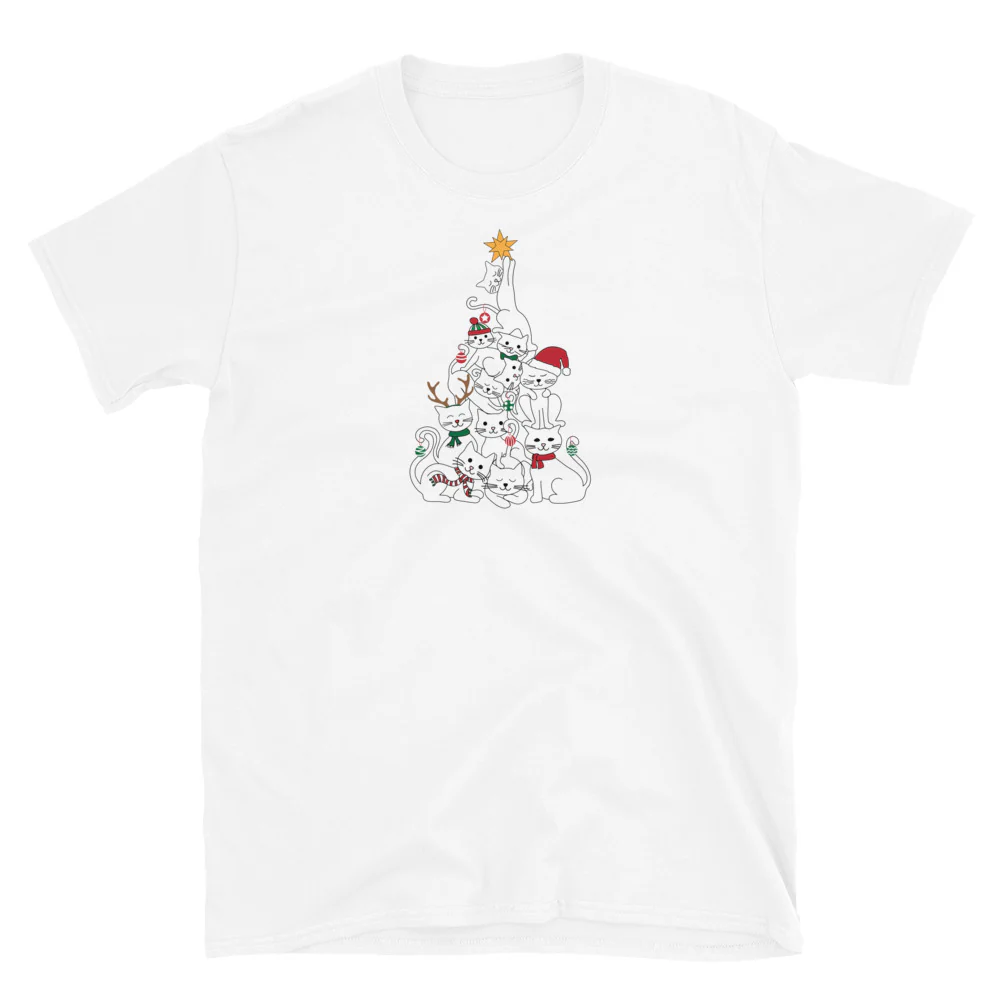 Festive Cats Christmas Tree T-Shirt - Image 5