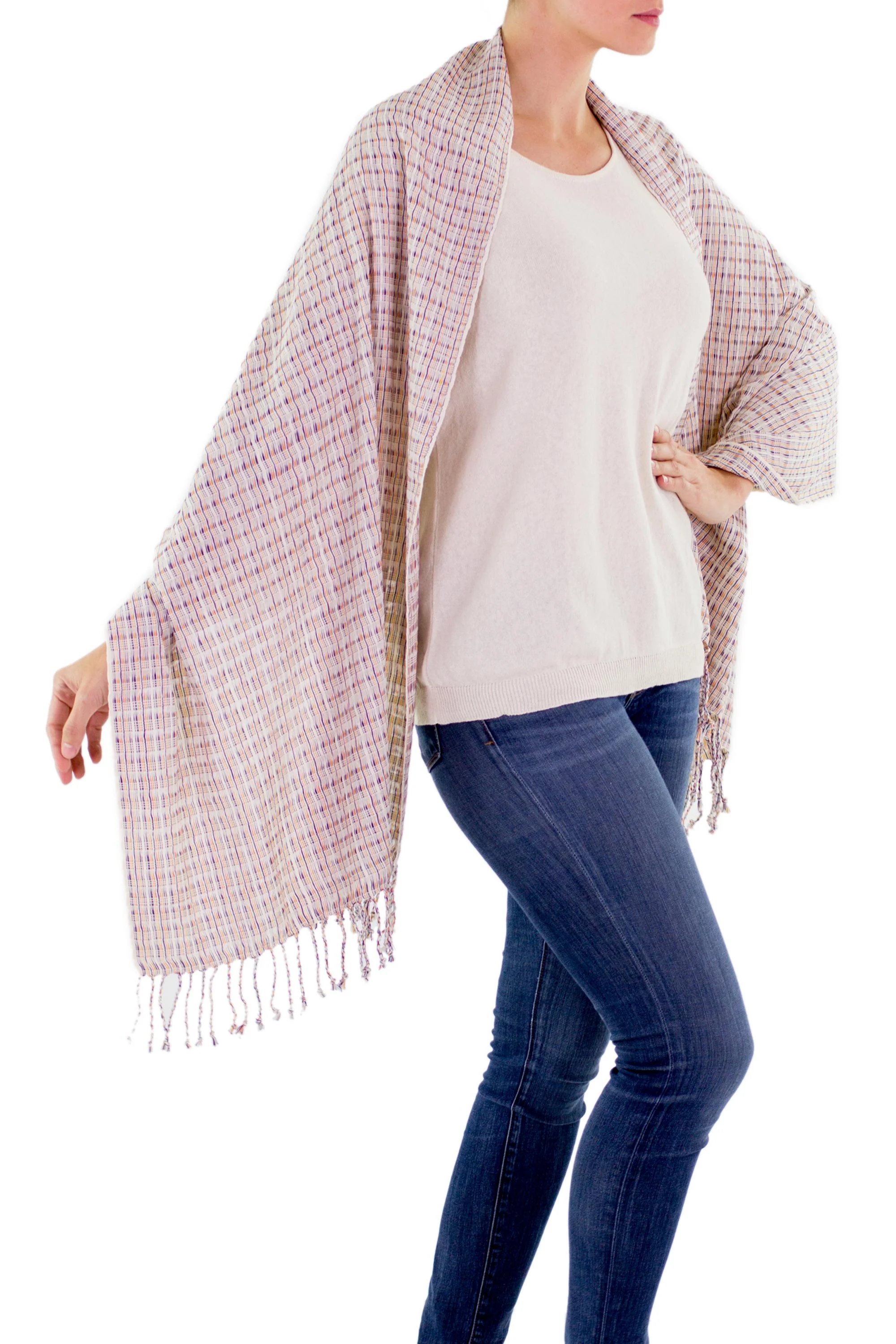 Festive Colors Handwoven Cotton Shawl - Image 2