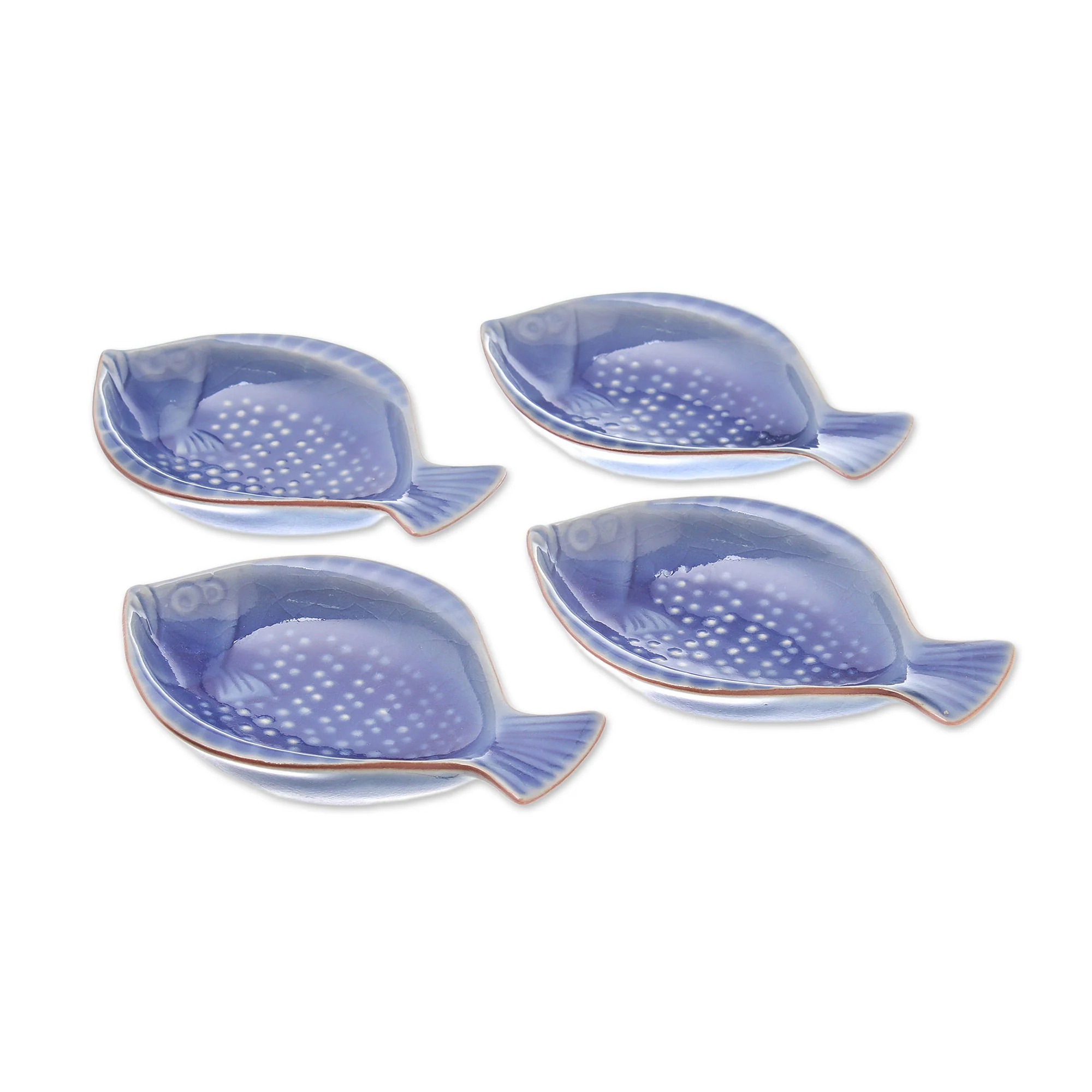 Festive Fish Fish-Shaped Blue Ceramic Appetizer Bowls (Set of 4) - Image 2