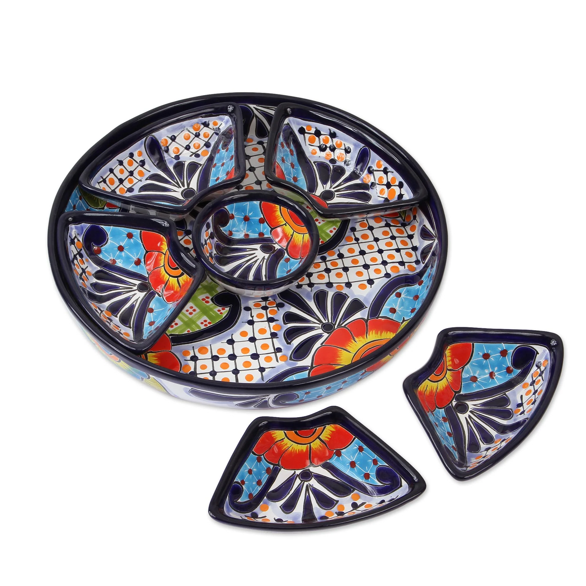 Festive Flowers Talavera Style Appetizer Bowl Set from Mexico (7 Piece) - Image 4
