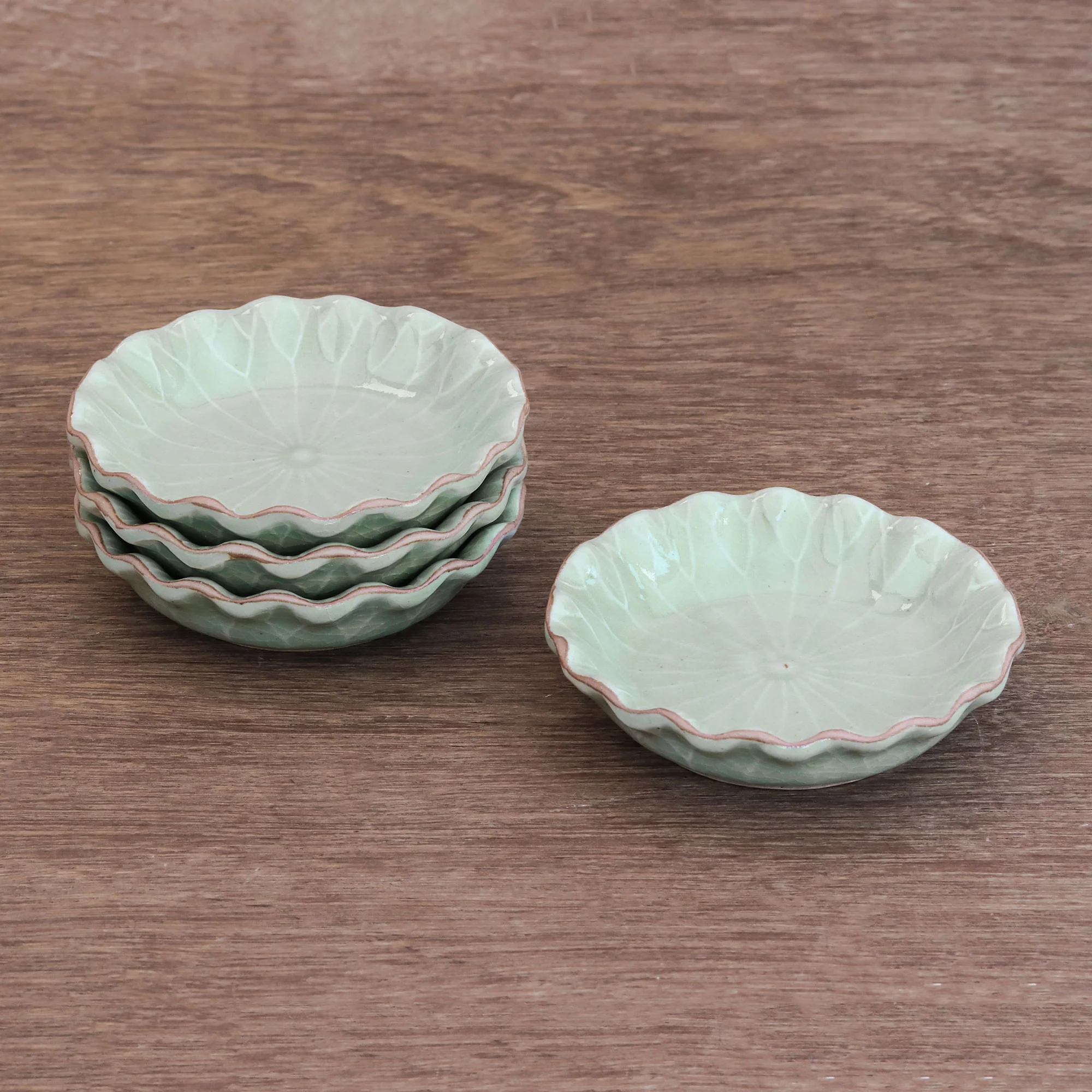 Festive Lotus Lotus Leaf Celadon Ceramic Appetizer Bowls (Set of 4) - Image 3