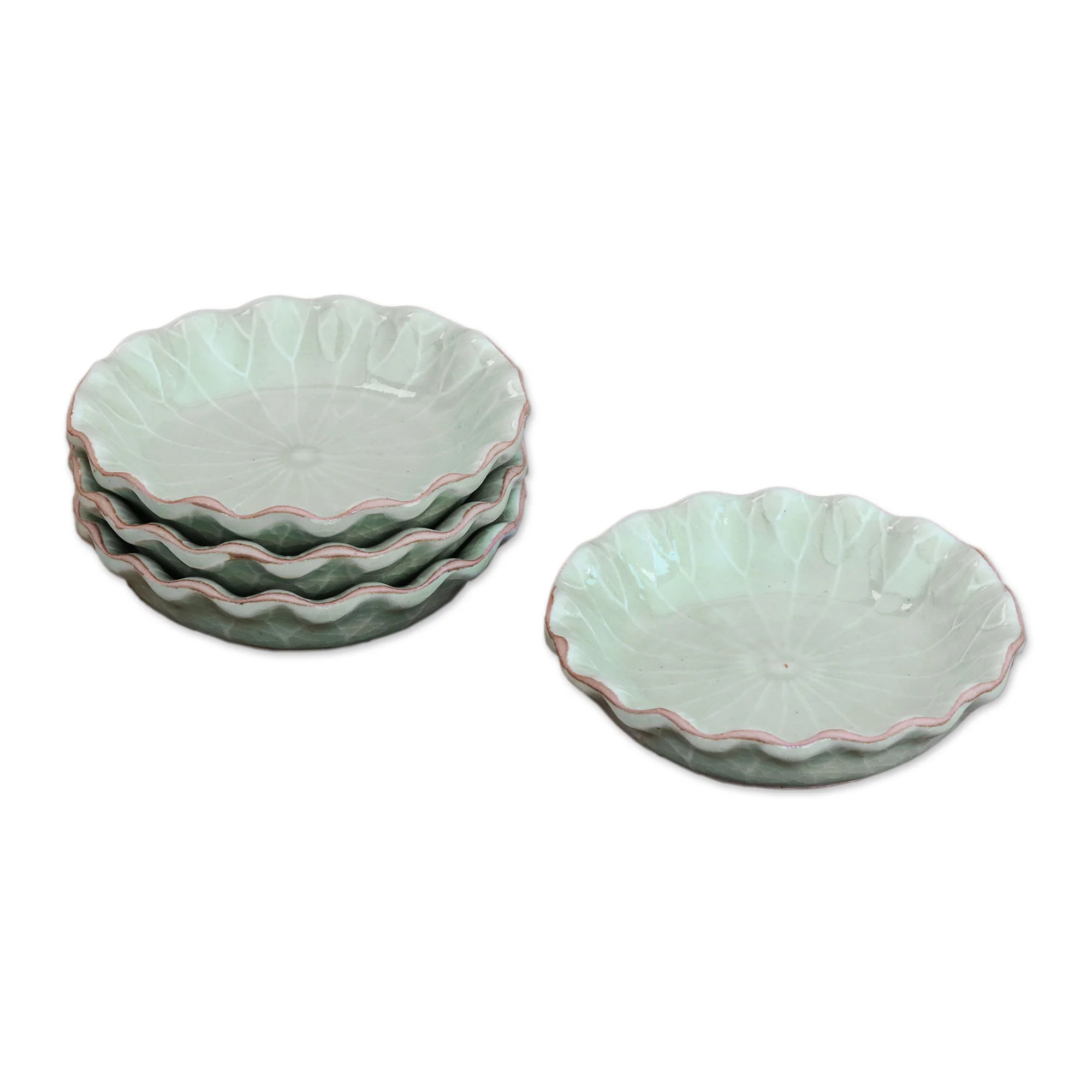 Festive Lotus Lotus Leaf Celadon Ceramic Appetizer Bowls (Set of 4) - Image 4