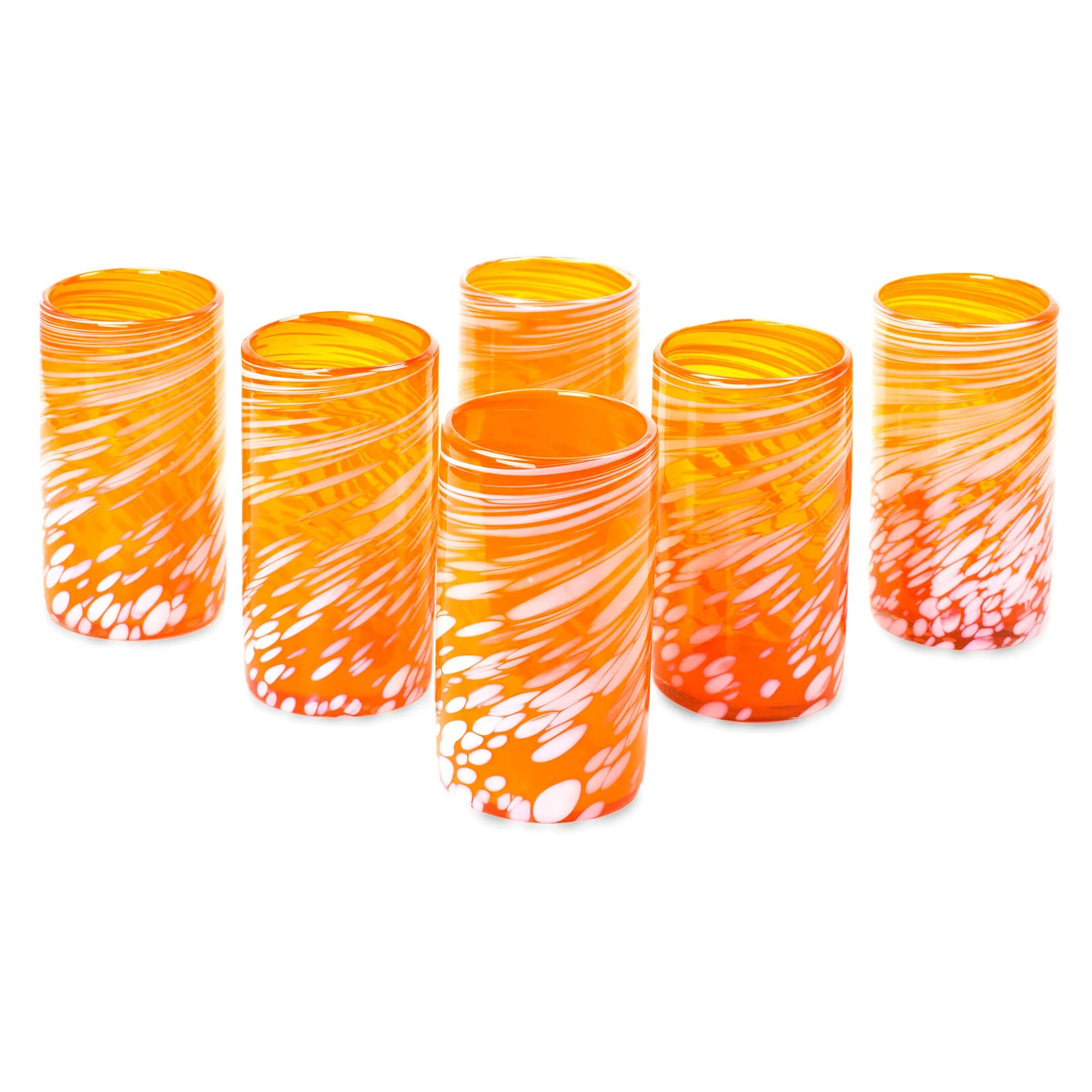 Festive Orange Set of 6 Orange Artisan Crafted Hand Blown Glasses - Image 2
