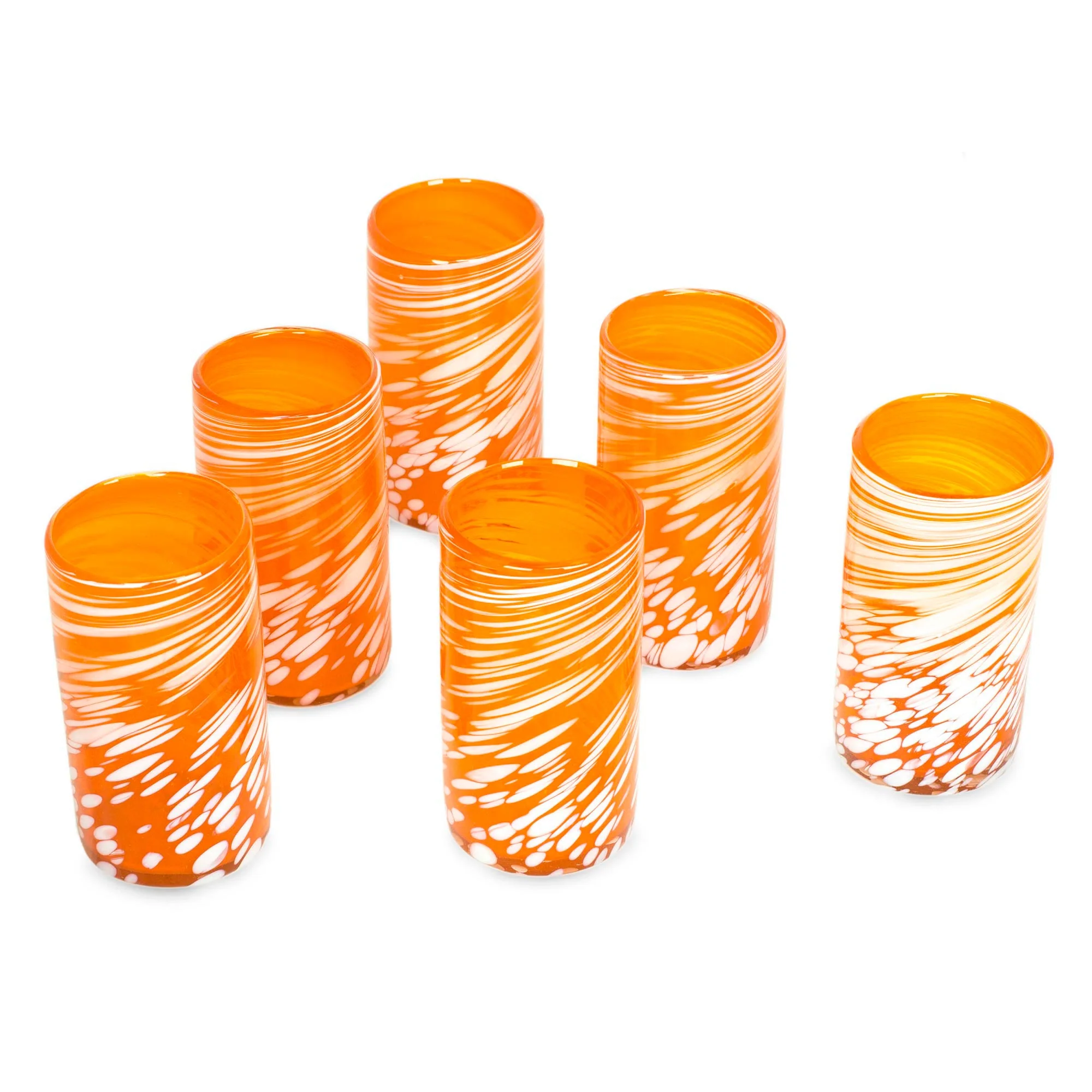 Festive Orange Set of 6 Orange Artisan Crafted Hand Blown Glasses - Image 3