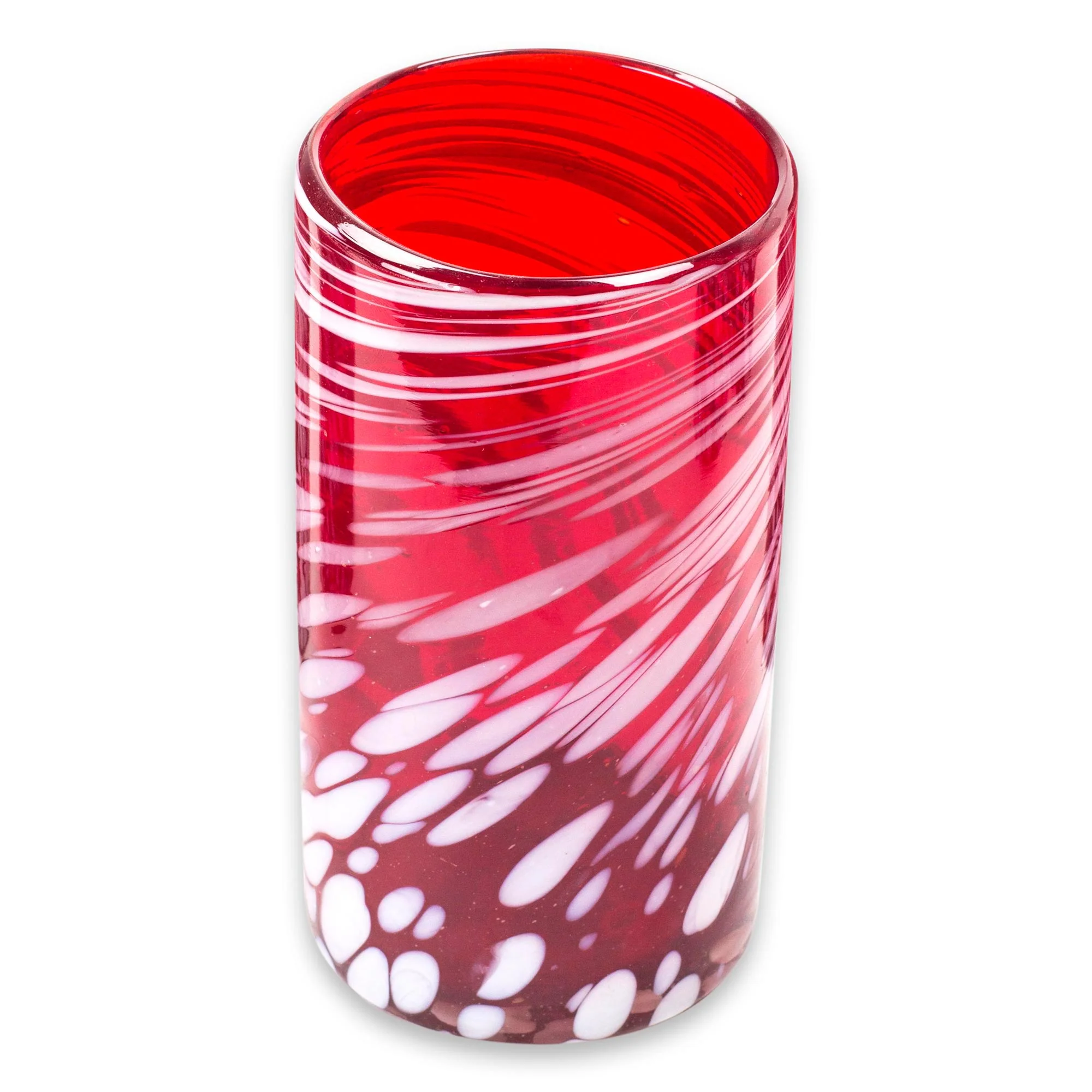 Festive Red Set of 6 Red Artisan Crafted Hand Blown Glasses - Image 4