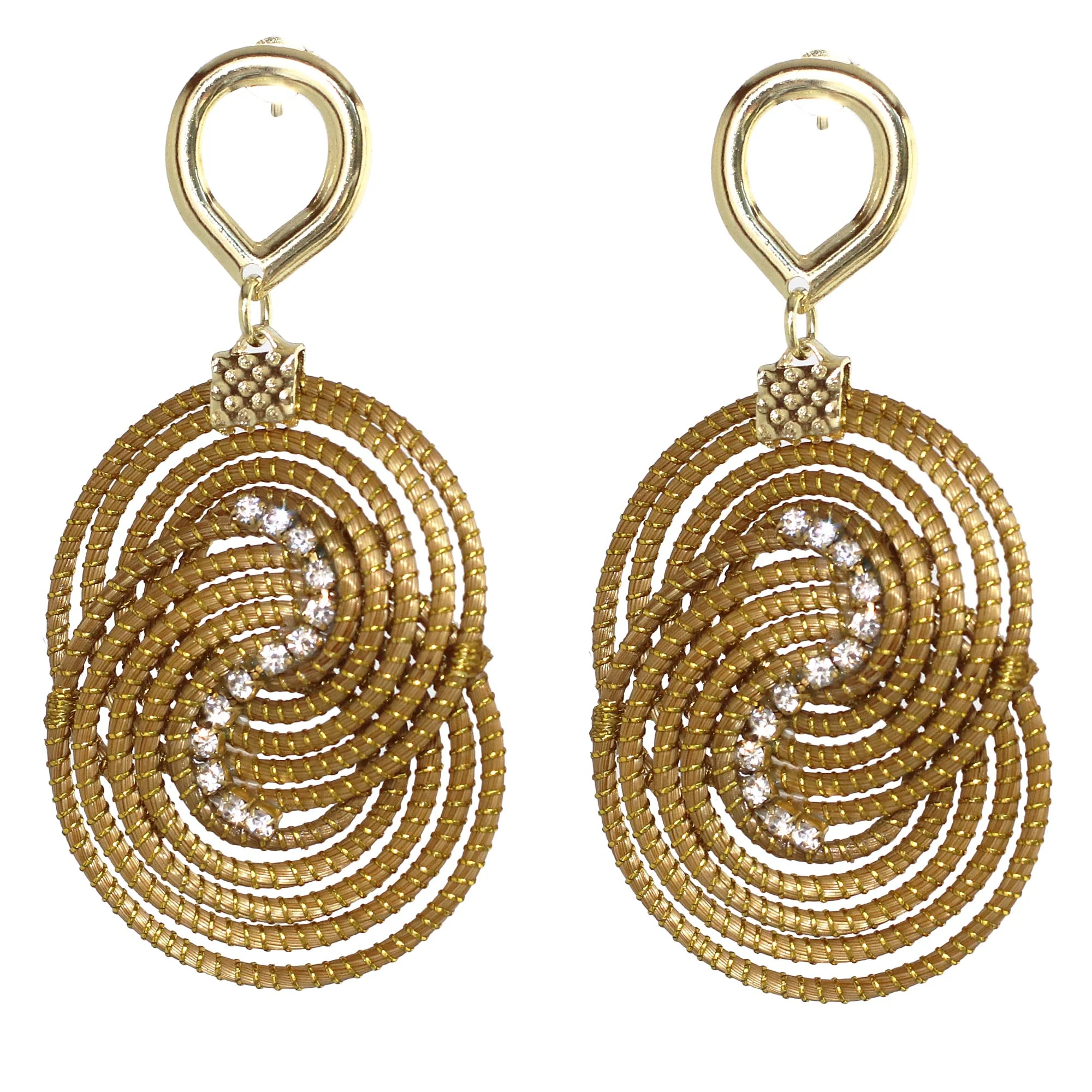 Fields of Hope Gold Plated Golden Grass Dangle Earrings with Rhinestones - Image 2