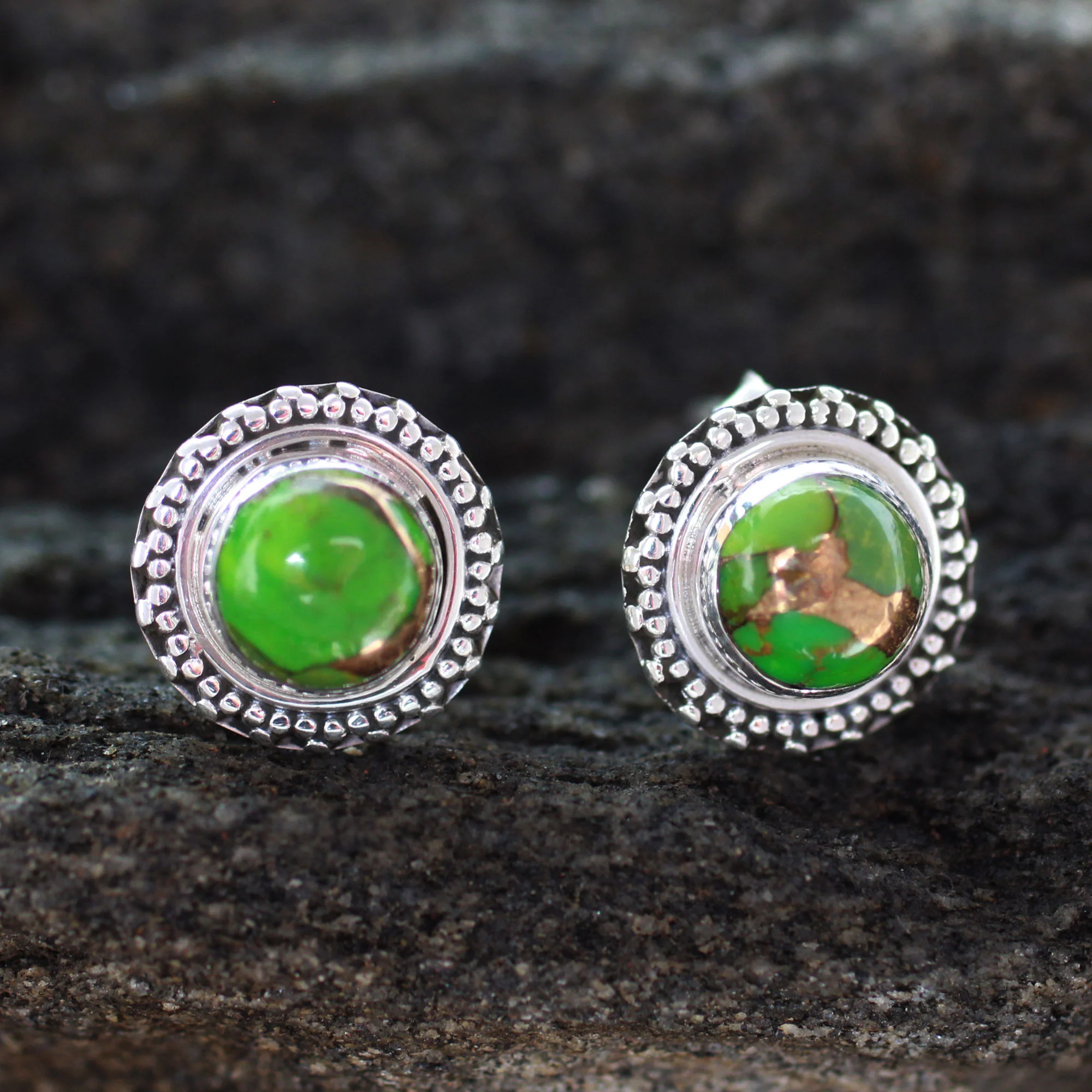 Fields of Summer Sterling Silver Button Earrings India Modern Jewelry