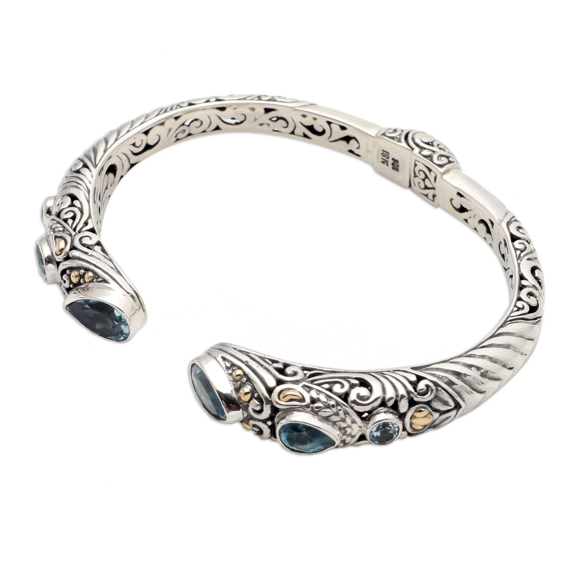 Fierce Warrior in Blue Sterling Silver and Blue Topaz Cuff Bracelet from Bali - Image 4