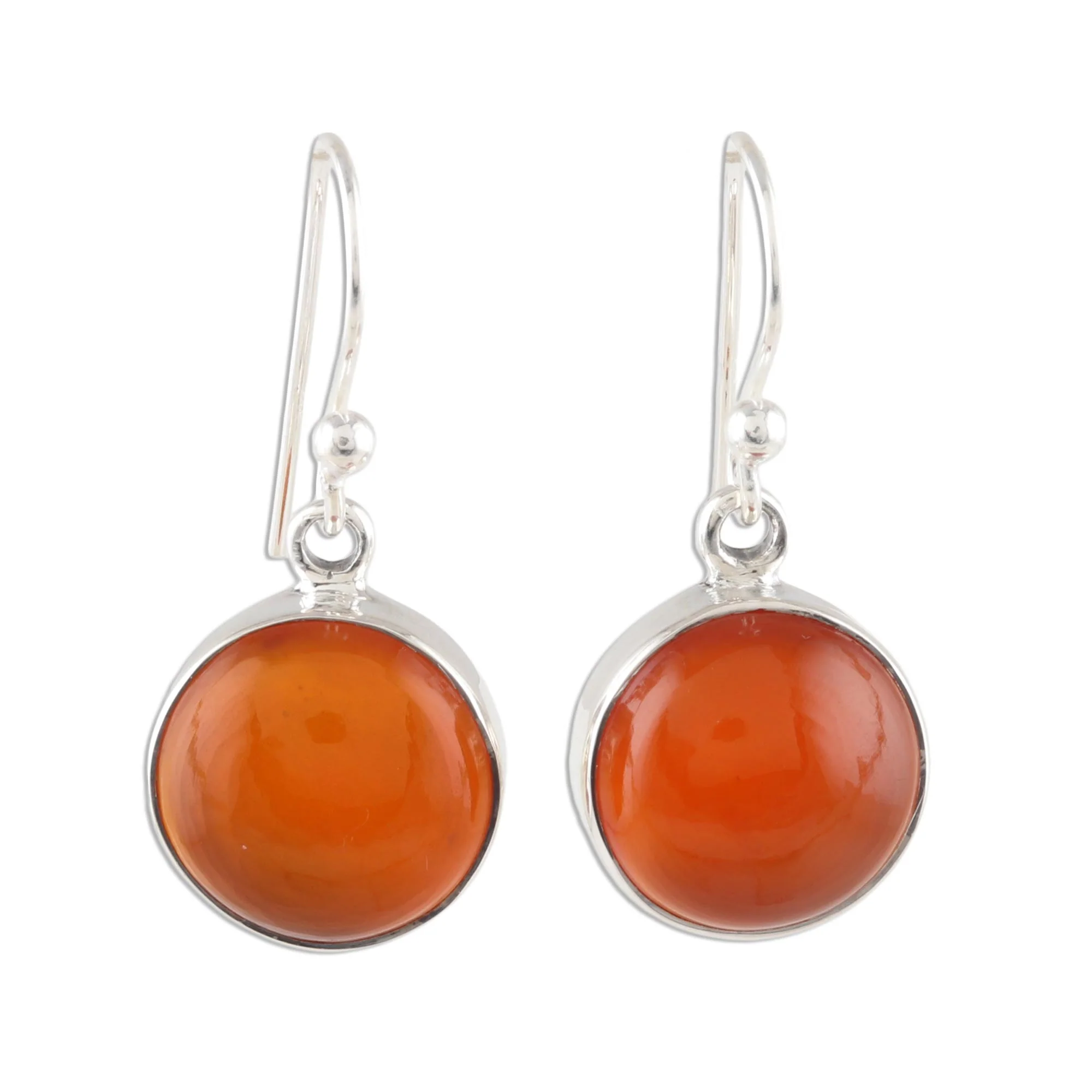 Fiery Domes Round Carnelian Dangle Earrings from India - Image 2