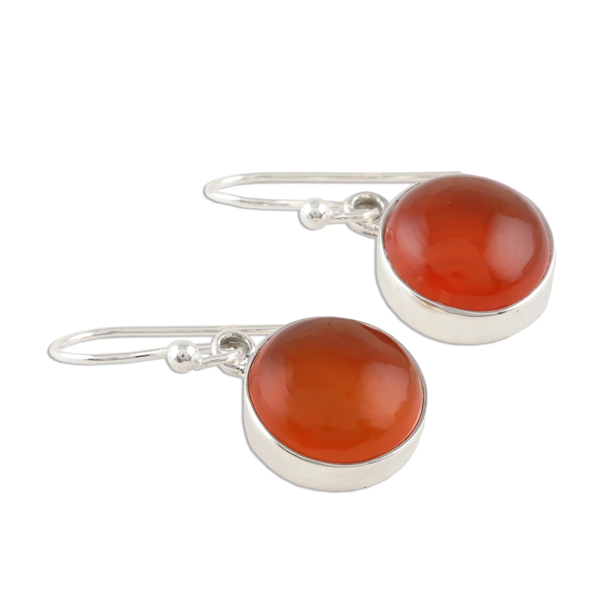 Fiery Domes Round Carnelian Dangle Earrings from India - Image 4