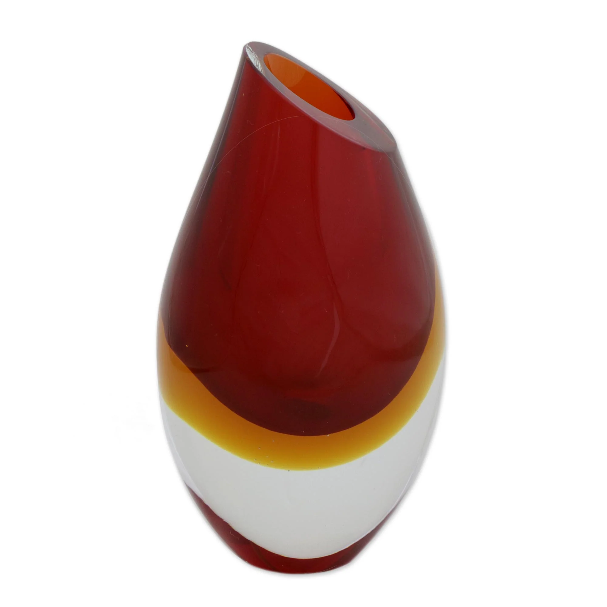 Fiery Droplet Red-Orange Murano-Inspired Art Glass Decorative Vase - Image 4