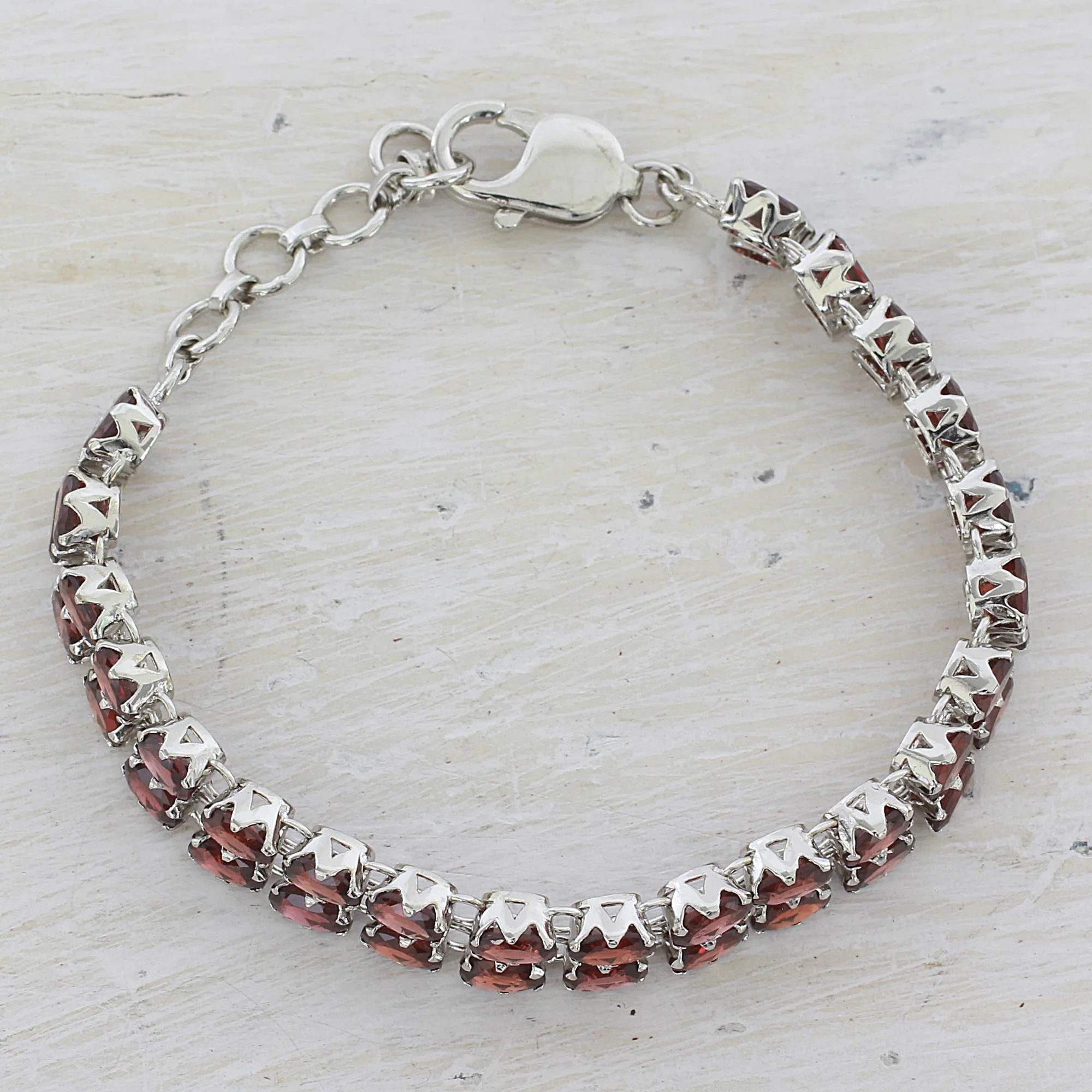 Fiery Glam Garnet Silver Tennis Bracelet - Image 3