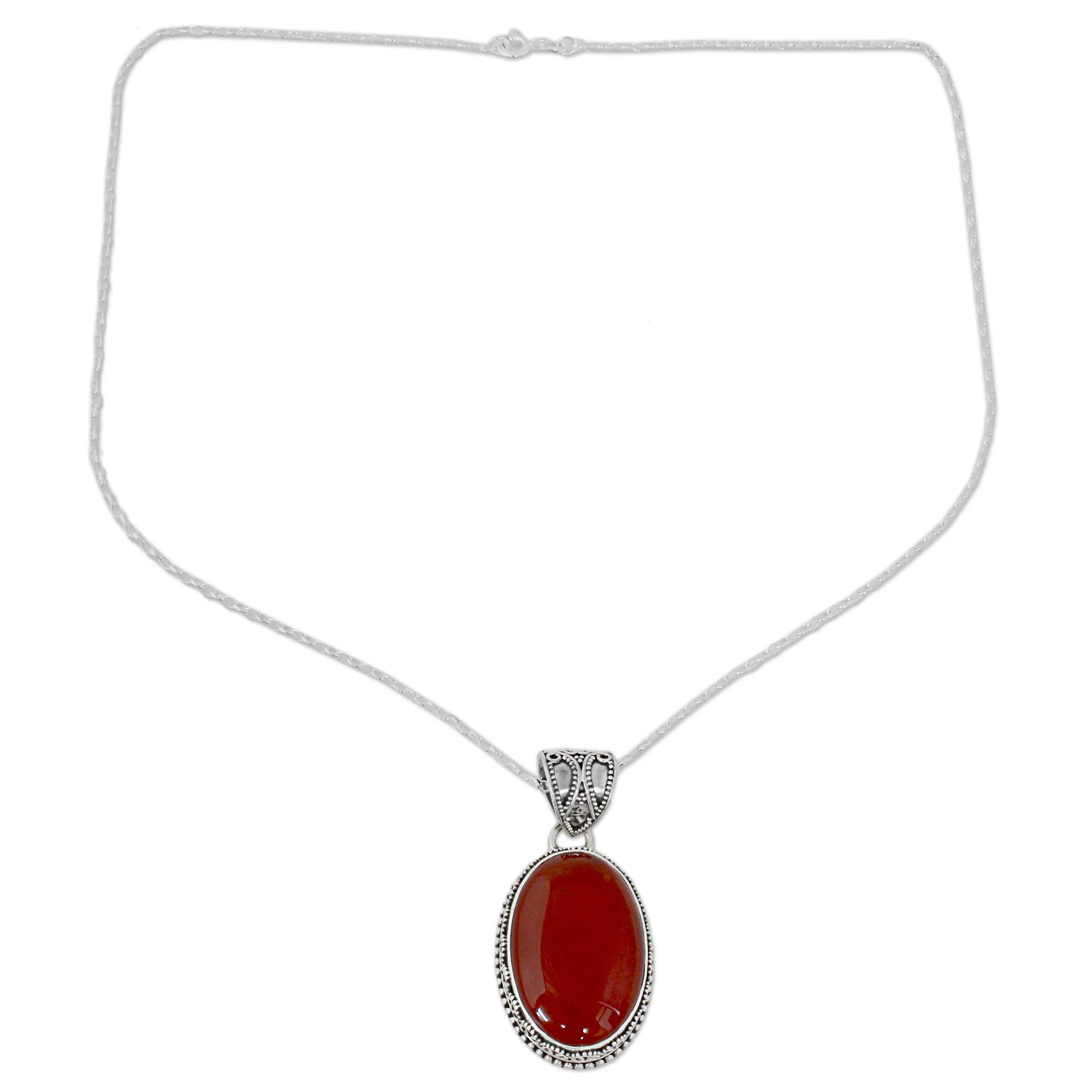 Fiery Glamour Carnelian Silver Pendant Necklace - Image 4