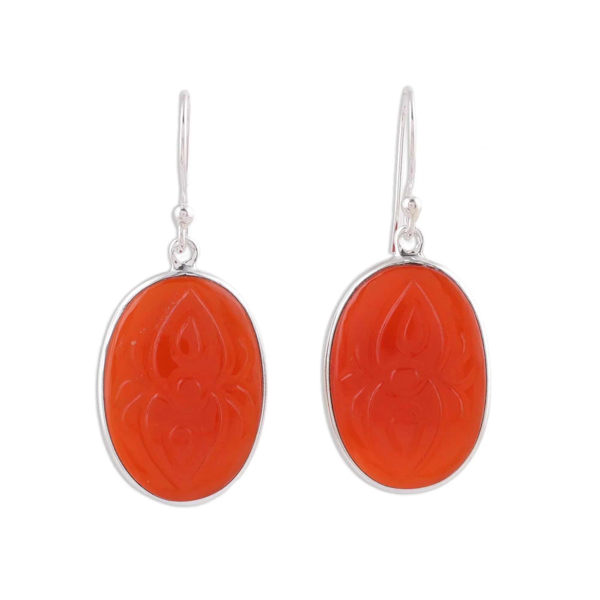 Fiery Gleam Carnelian and Sterling Silver Dangle Earrings from India - Image 2