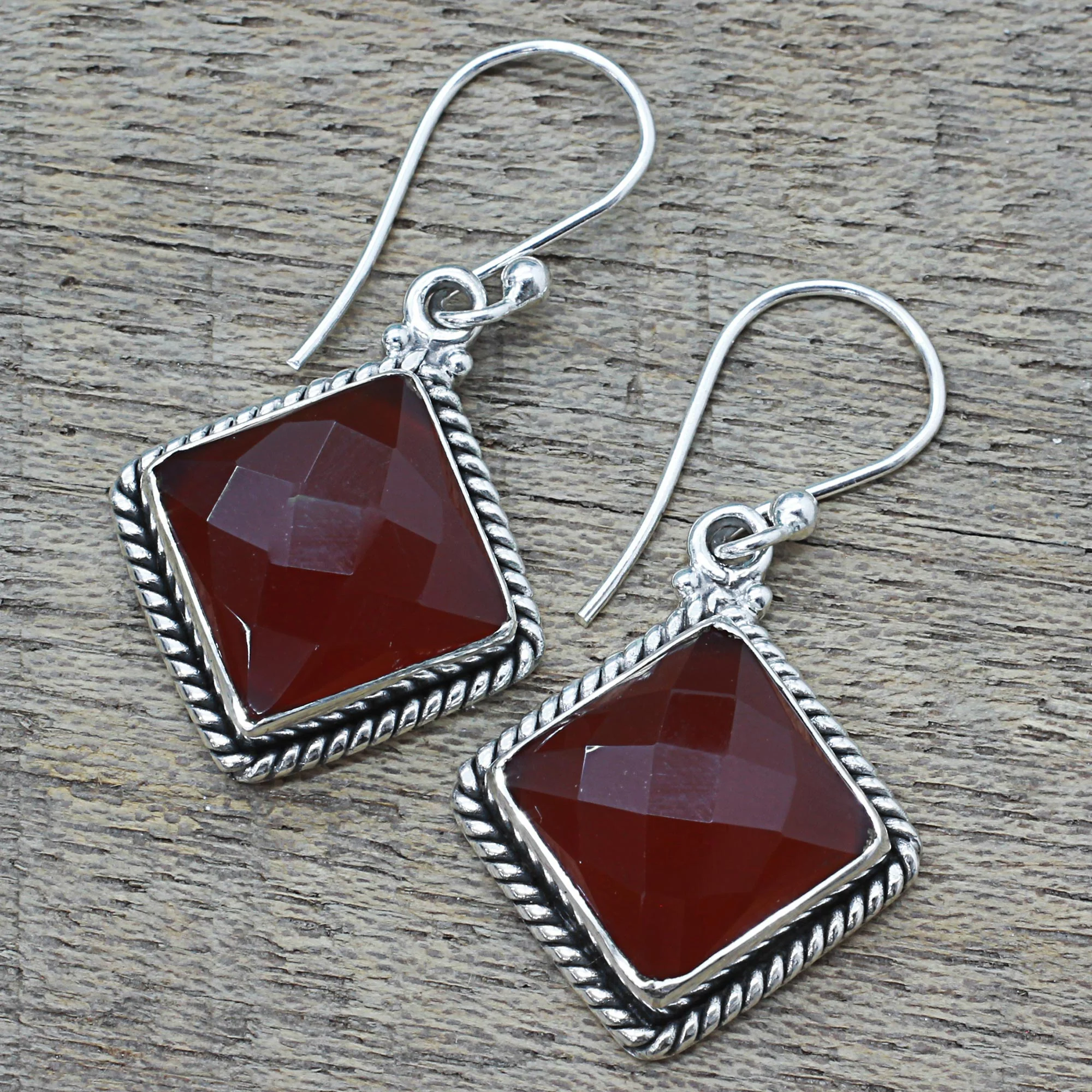 Fiery Kite Carnelian and Sterling Silver Diamond-Shaped Dangle Earrings - Image 3