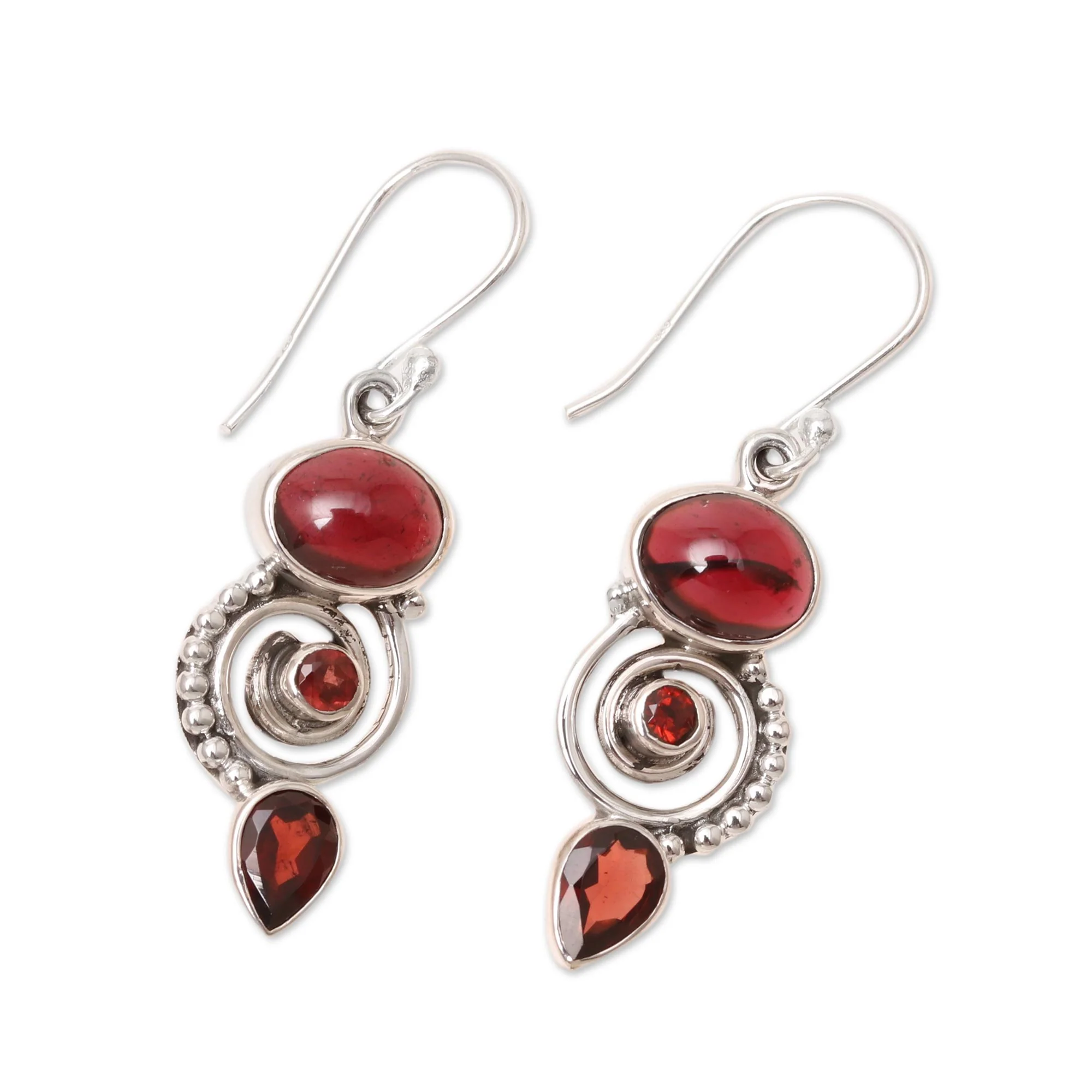 Fiery Labyrinth Garnet and Sterling Silver Spiral Dangle Earrings - Image 4