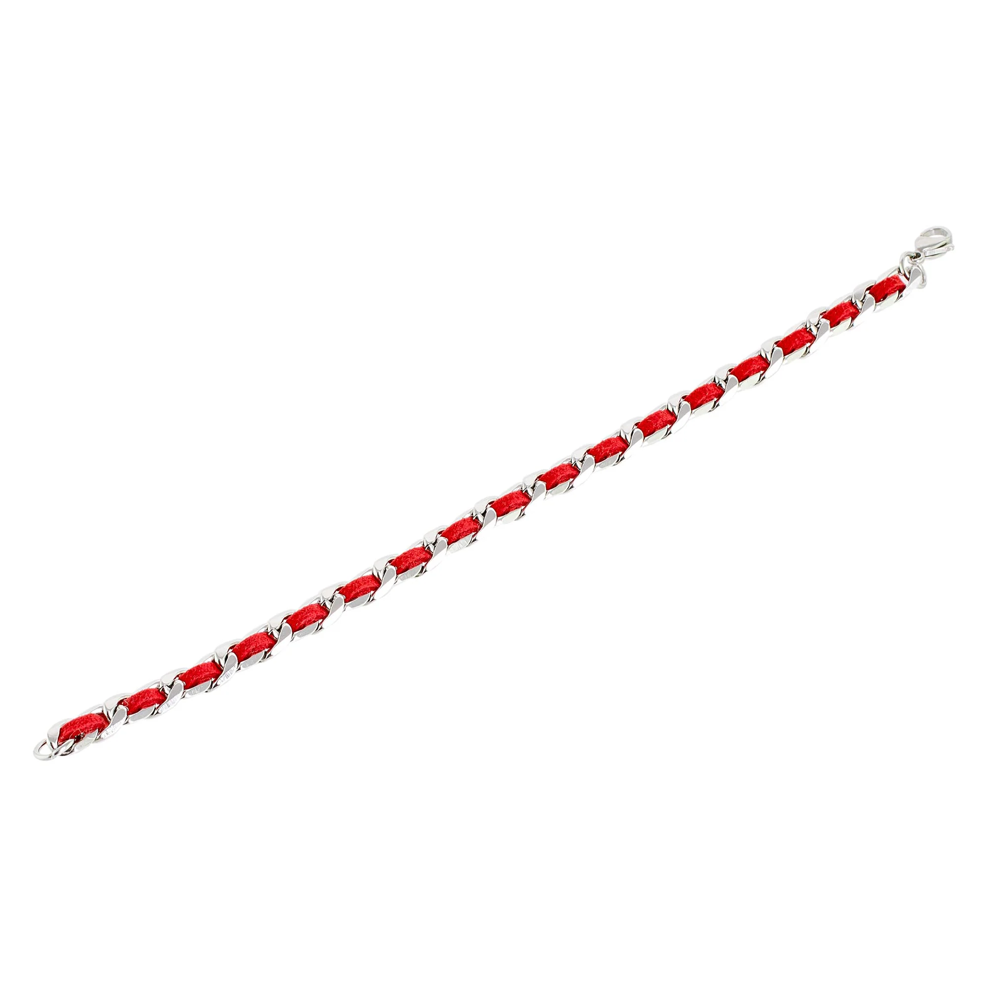 Fiery Power Reclaimed Red Leather Stainless Steel Wristband Bracelet - Image 5