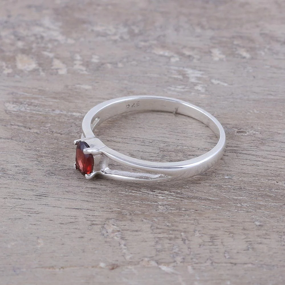 Fiery Solitaire Natural Garnet Solitaire Ring from India - Image 3