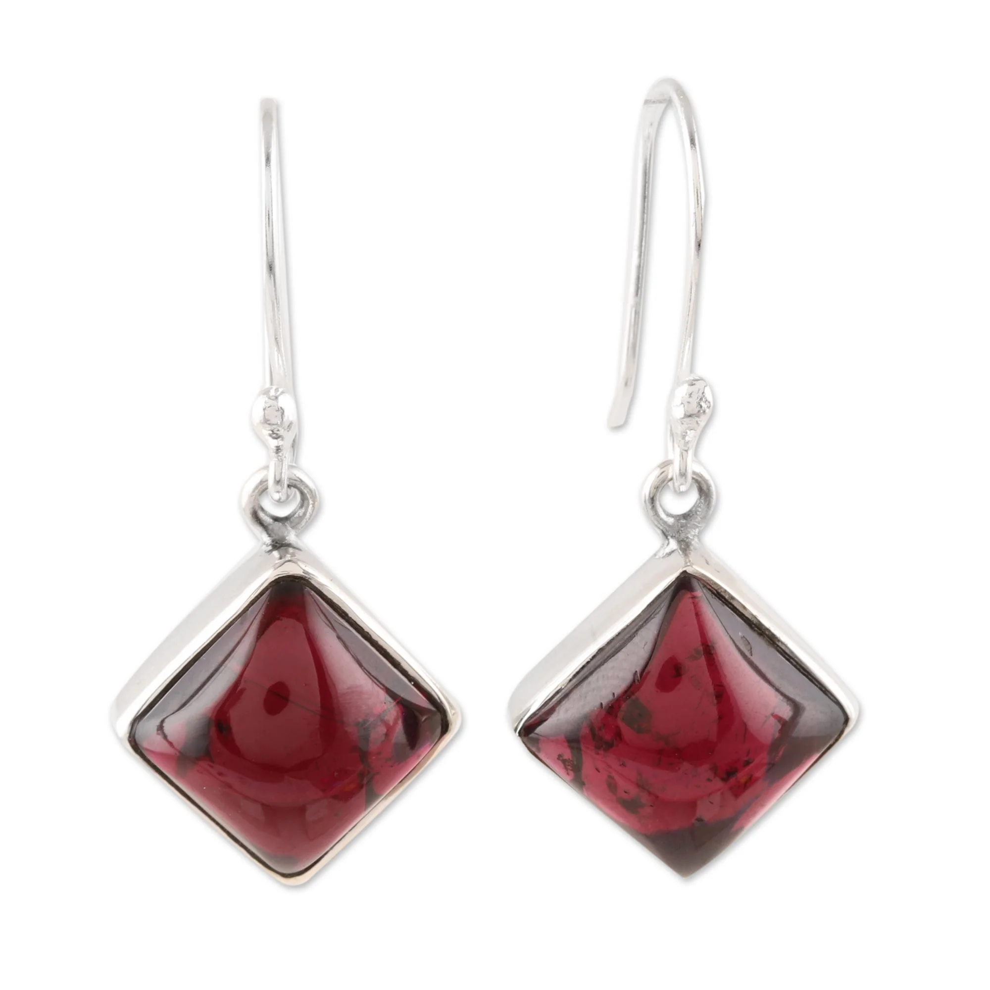 Fiery Squares Square Garnet Dangle Earrings from India - Image 2