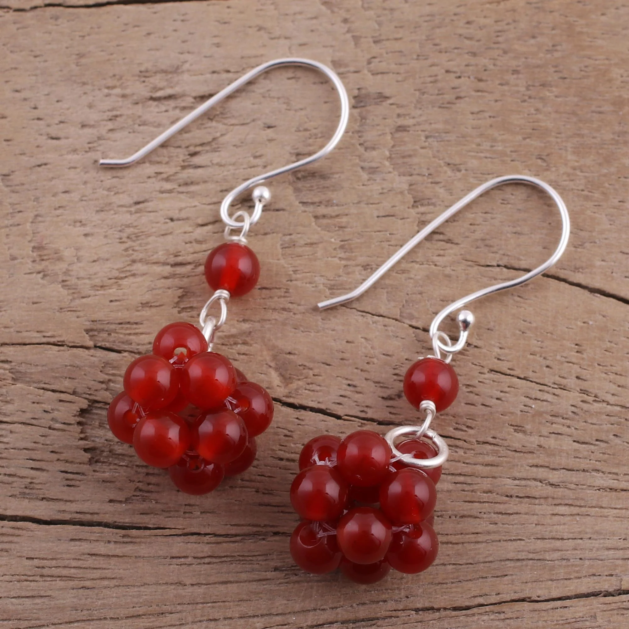 Fiery Temptation Carnelian & Silver Beaded Earrings - Image 2