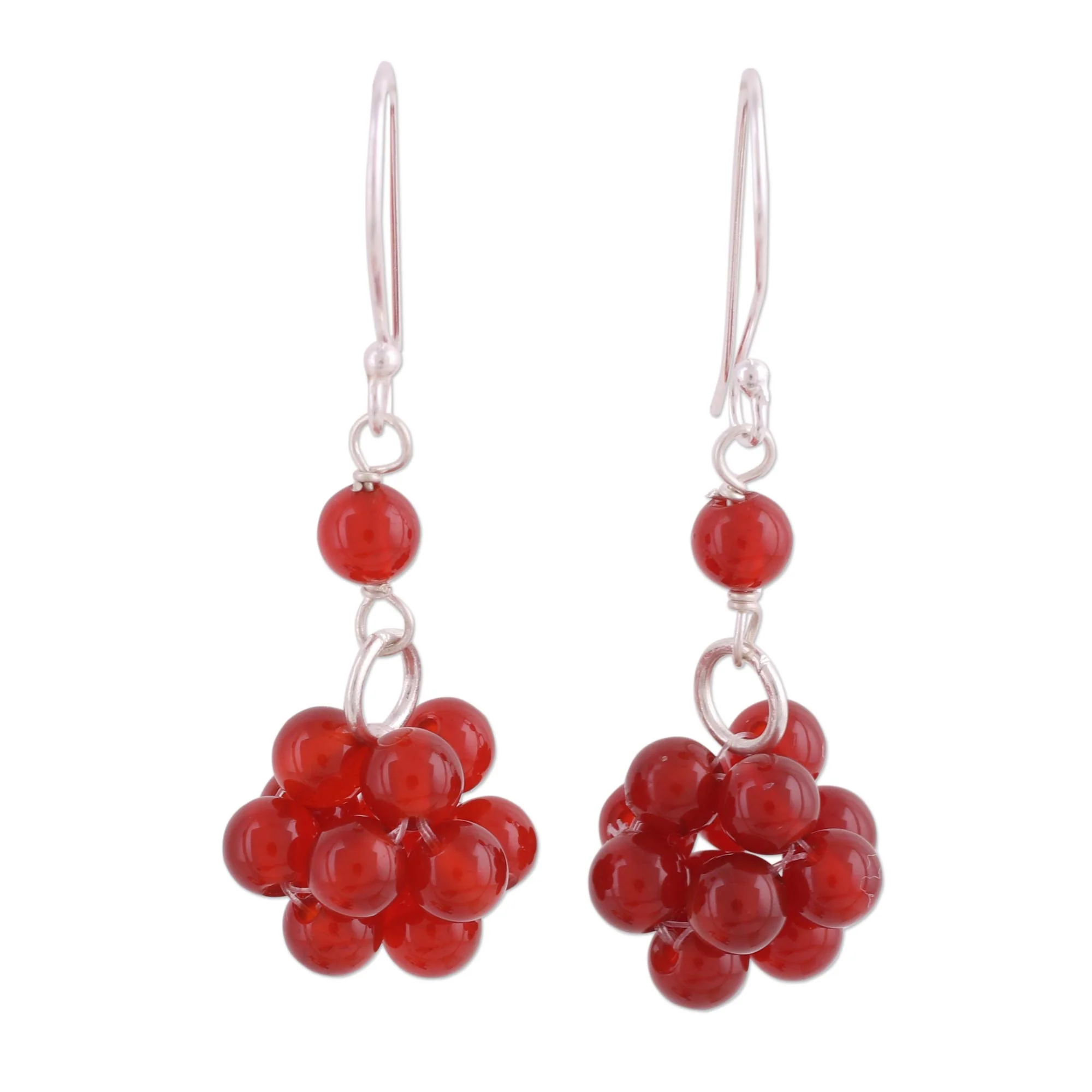 Fiery Temptation Carnelian & Silver Beaded Earrings - Image 3