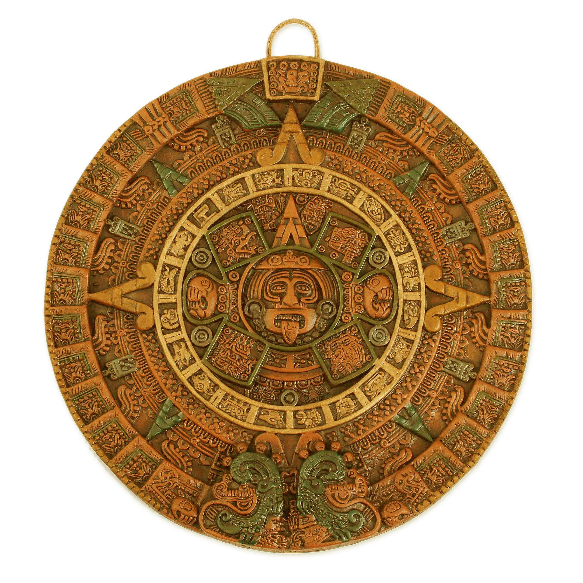 Fifth Sun in Orange Aztec Fifth Sun Calendar Museum Replica Ceramic Wall Art - Image 2
