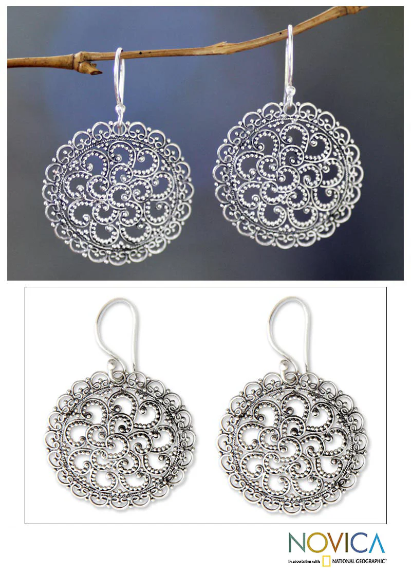 Filigree Chrysanthemum Sterling Earrings - Image 2