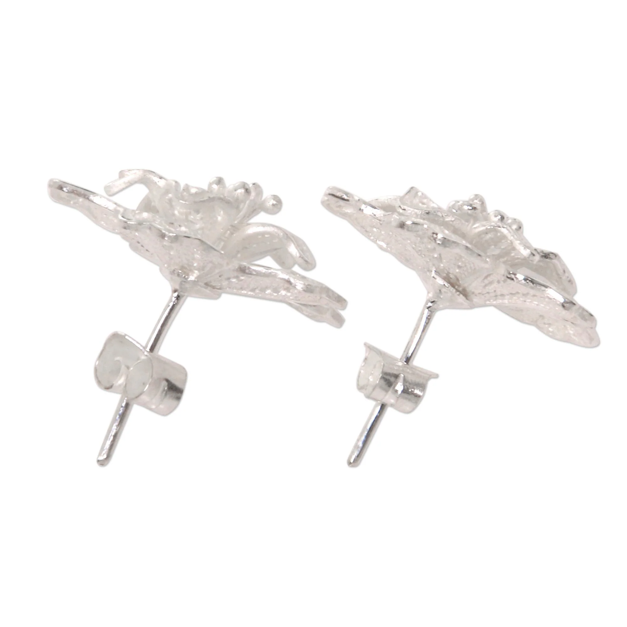 Filigree Magnolia Silver Button Earrings - Image 4