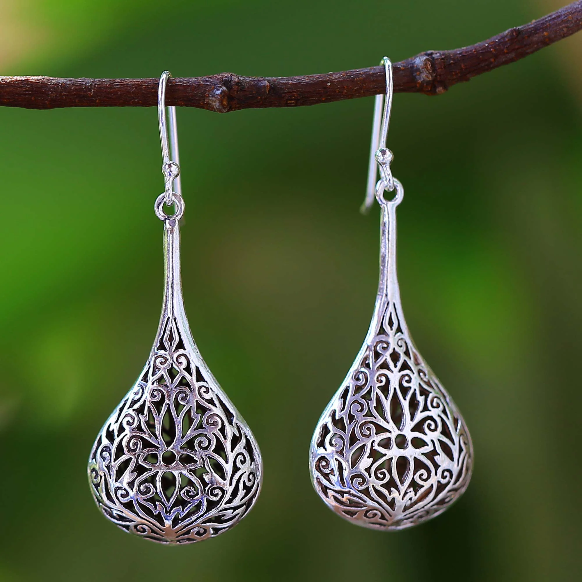 Filigree Teardrop Sterling Silver Earrings