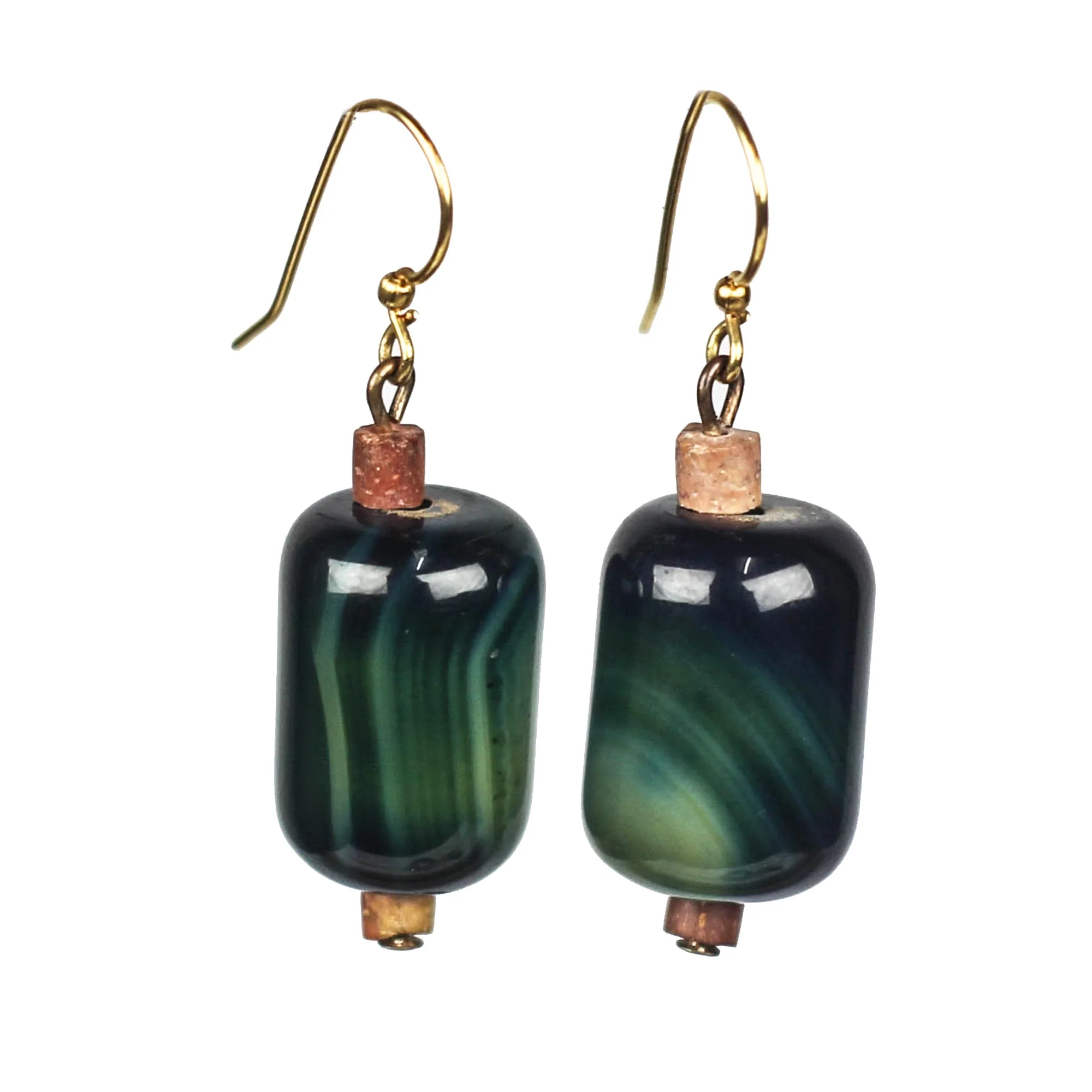 Fine Woman Agate and Bauxite Beaded Dangle Earrings from Ghana - Image 2