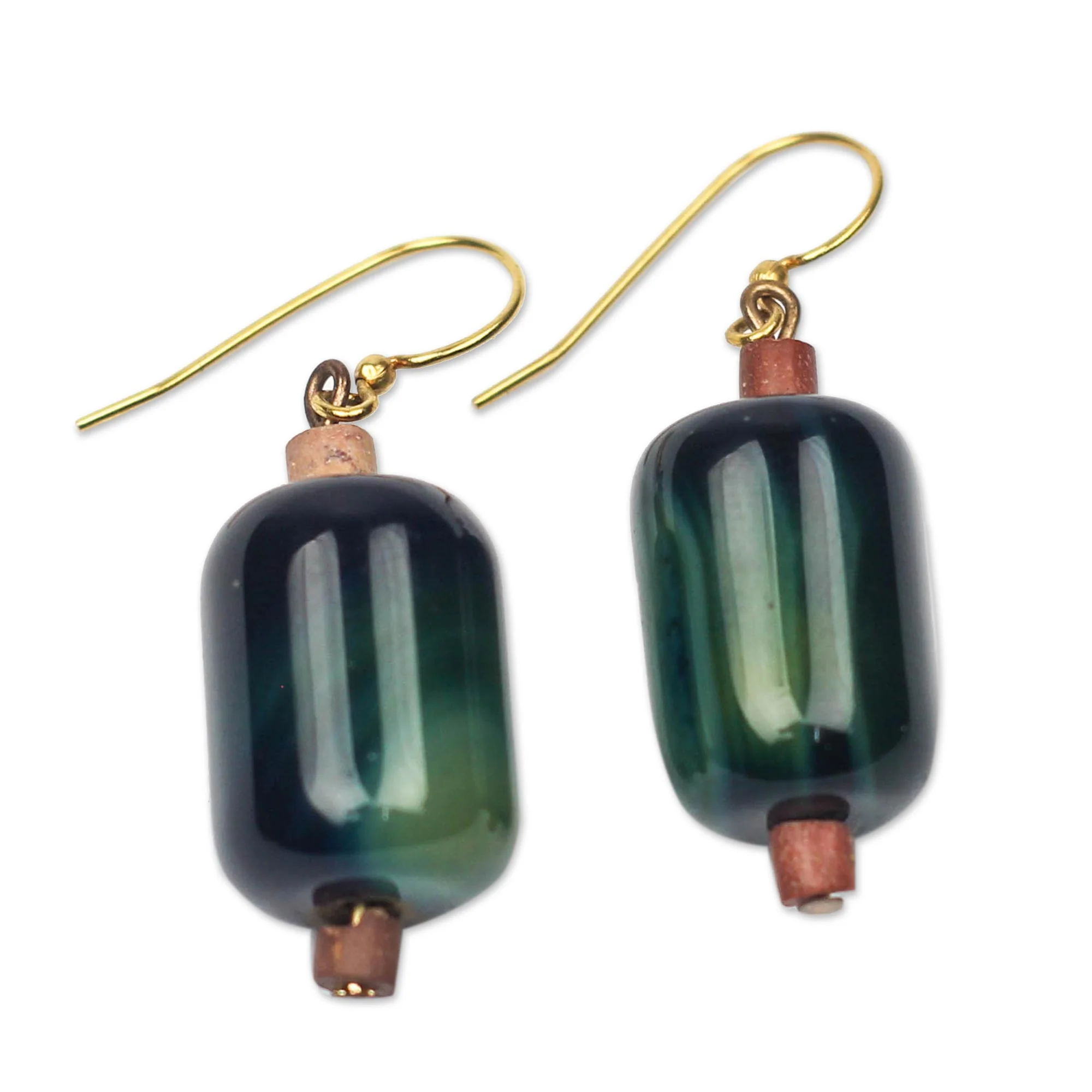 Fine Woman Agate and Bauxite Beaded Dangle Earrings from Ghana - Image 3