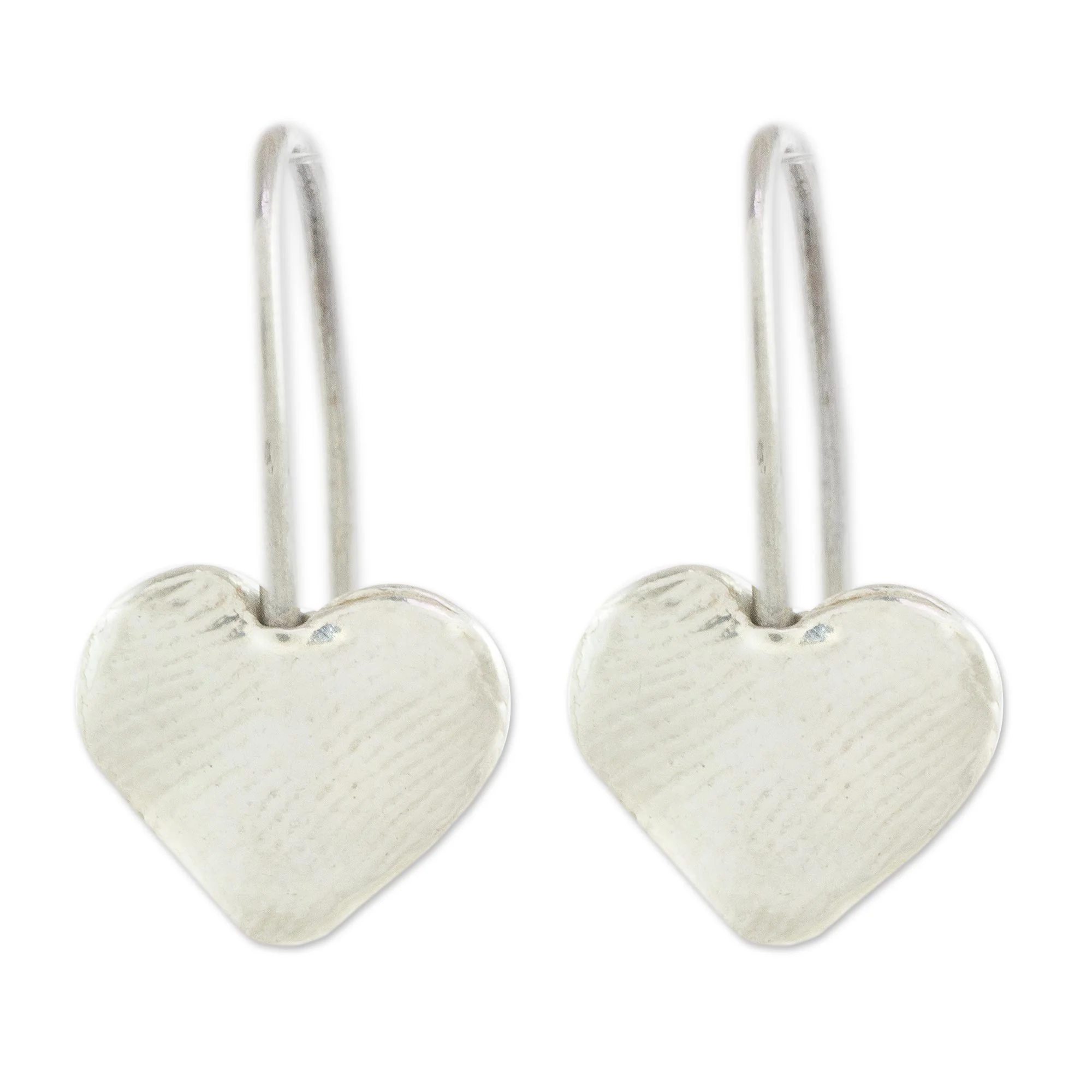Fingerprint Hearts Heart-Shaped Fine Silver Drop Earrings from Guatemala - Image 2