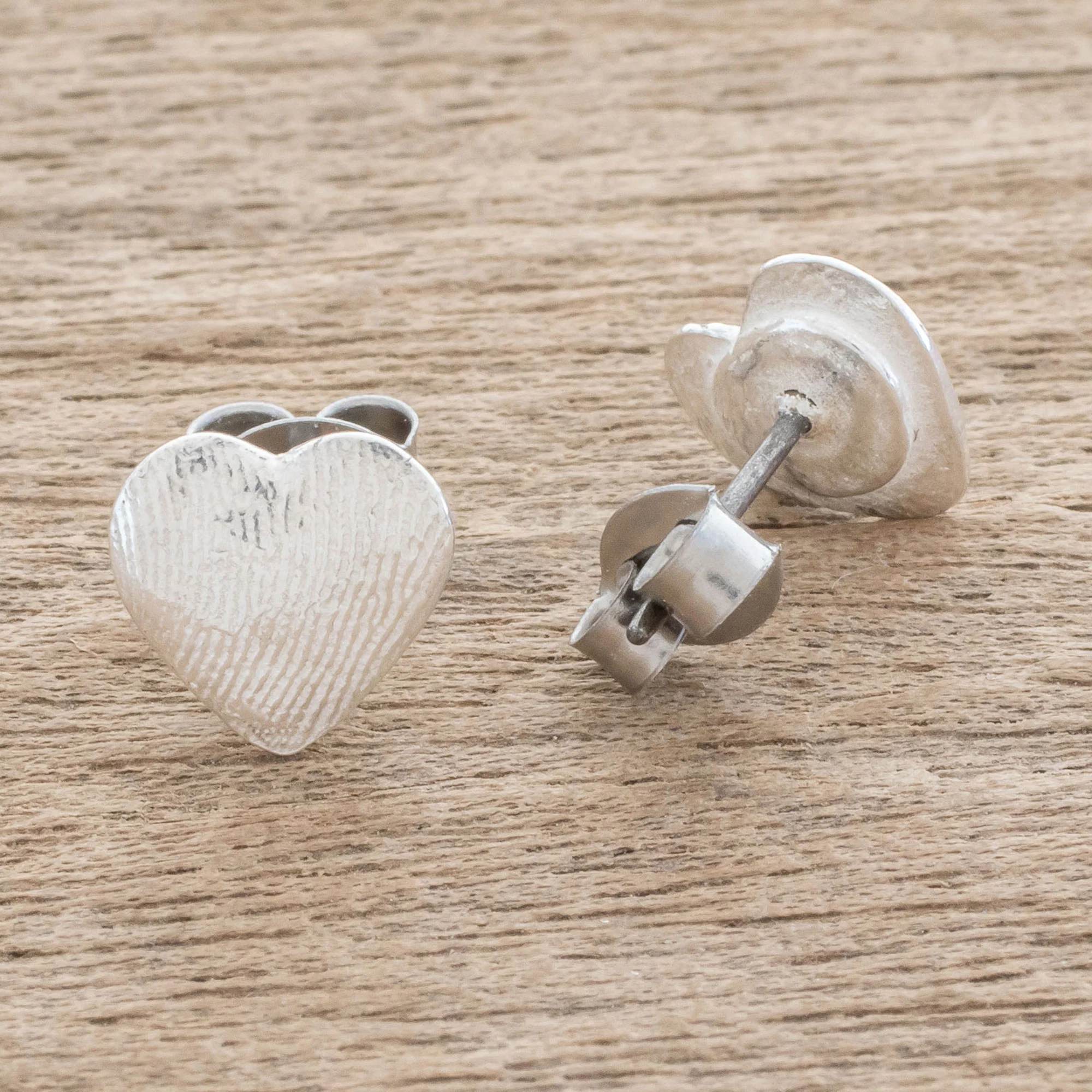 Fingerprint of Love Heart-Shaped Fine Silver Stud Earrings from Guatemala - Image 4