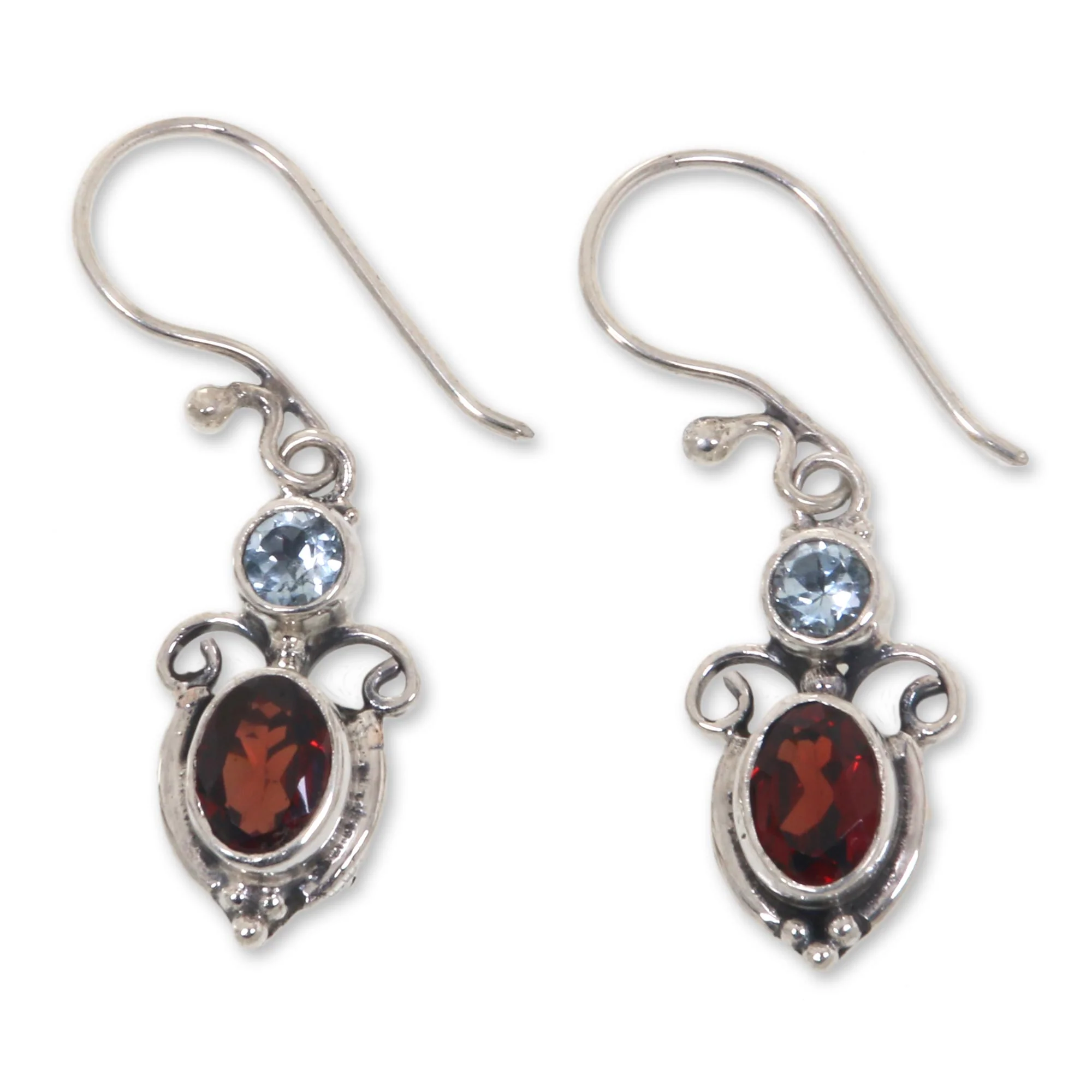 Fire and Ice Multi-Gem Garnet Dangle Earrings - Image 2
