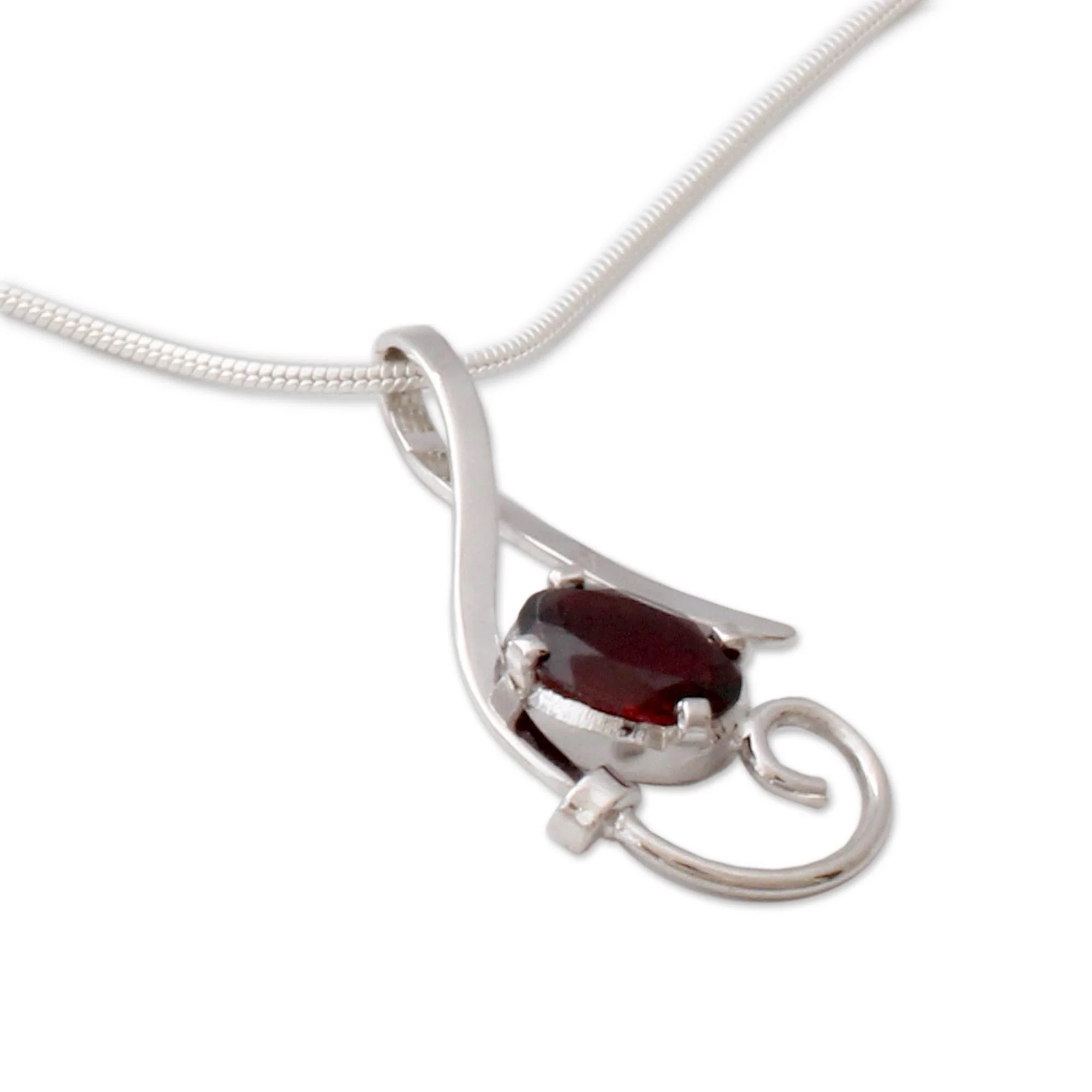 Fire of Romance Sterling Silver and Garnet Necklace Modern Necklace - Image 3