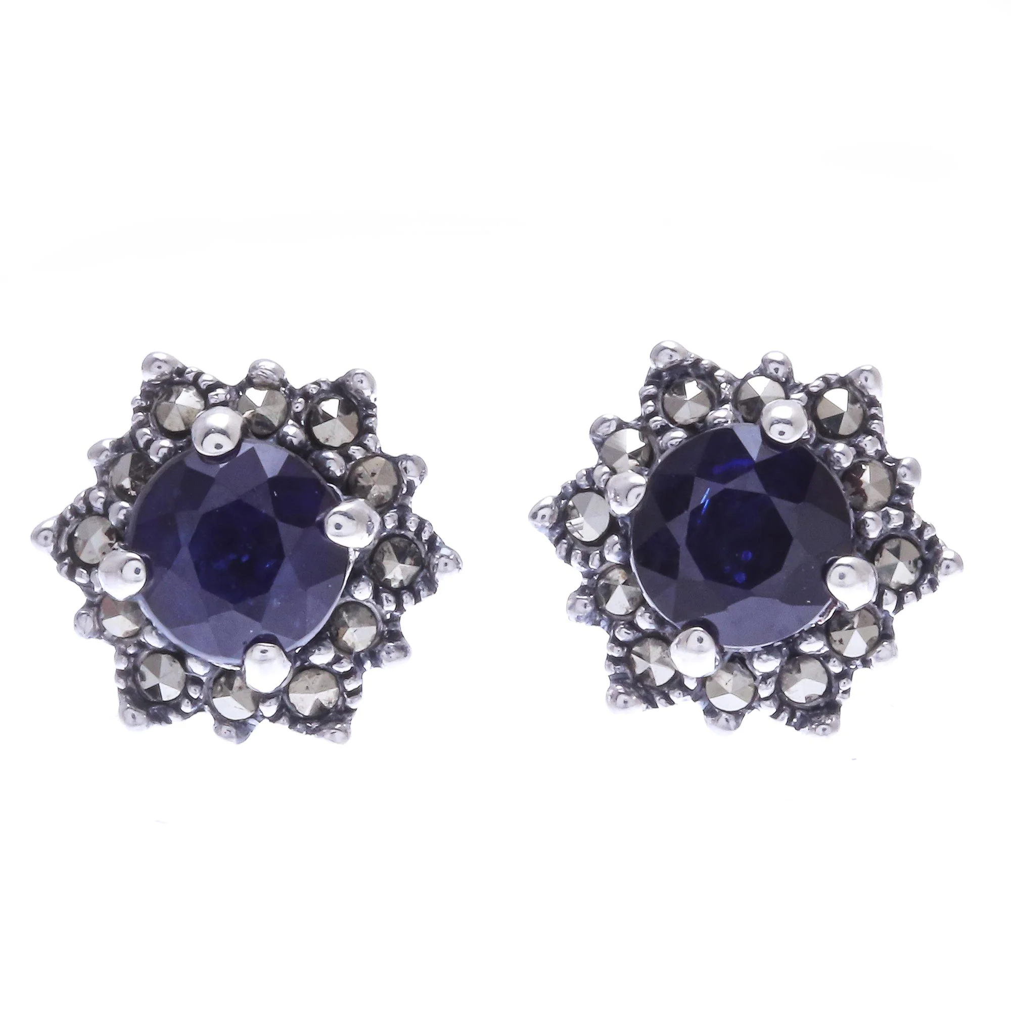 Firefly in Blue Hand Crafted Sapphire and Marcasite Stud Earrings - Image 2