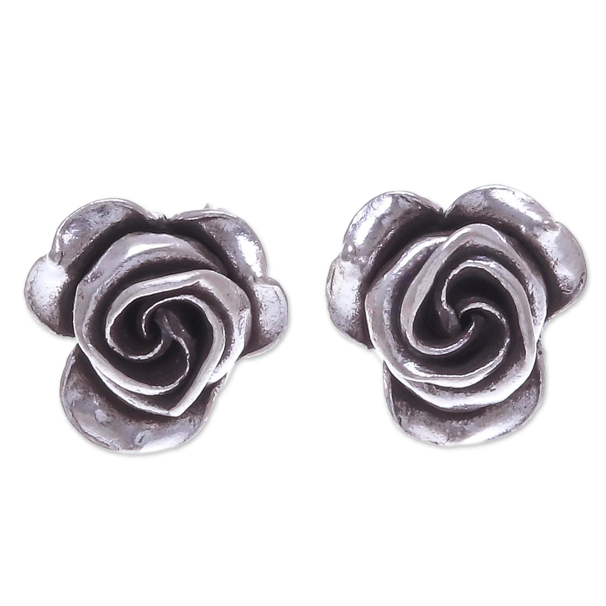 First Rose Thai Karen Hill Tribe Silver Flower Stud Earrings - Image 2