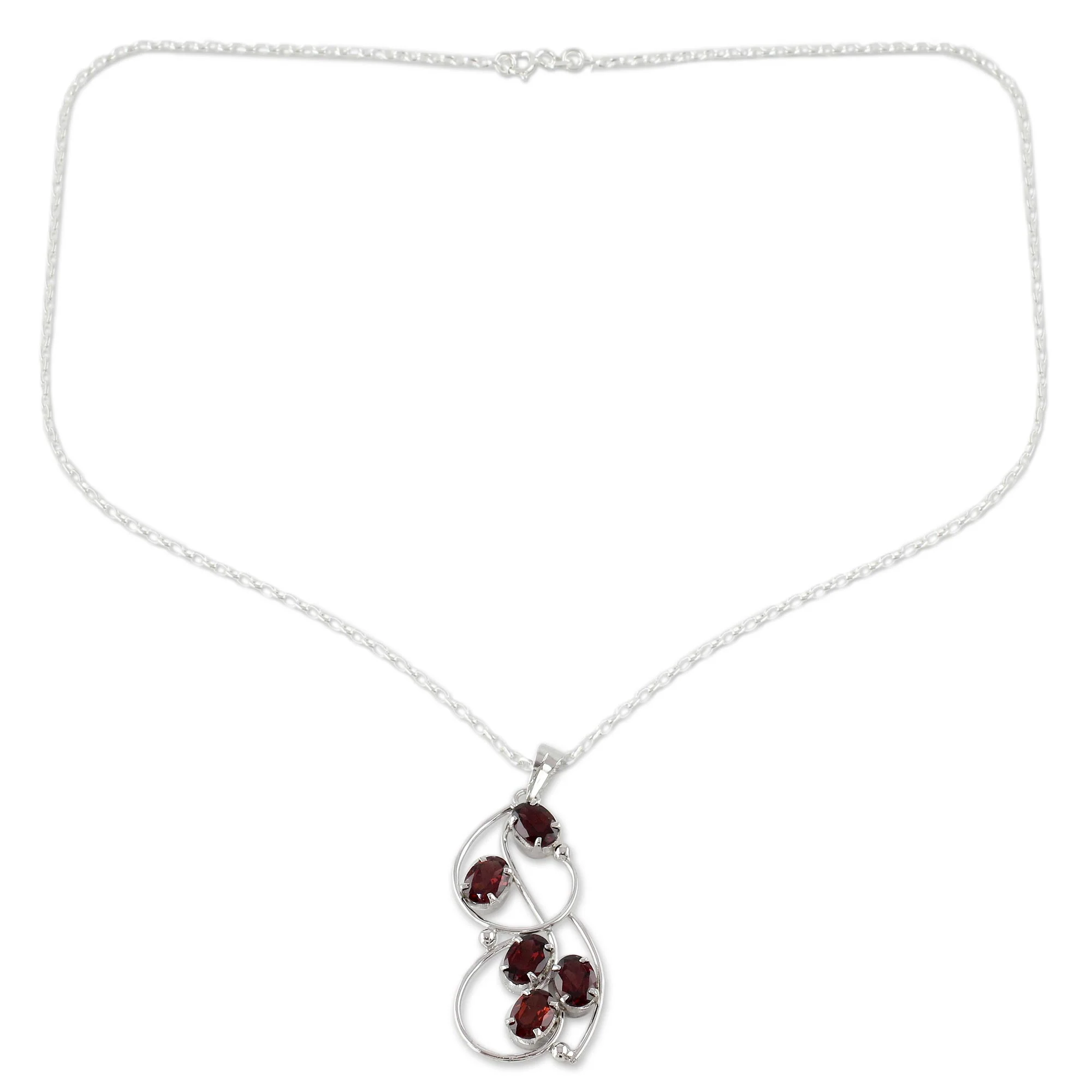 Five Roses Sterling Silver and Garnet Necklace from India Jewelry - Image 2