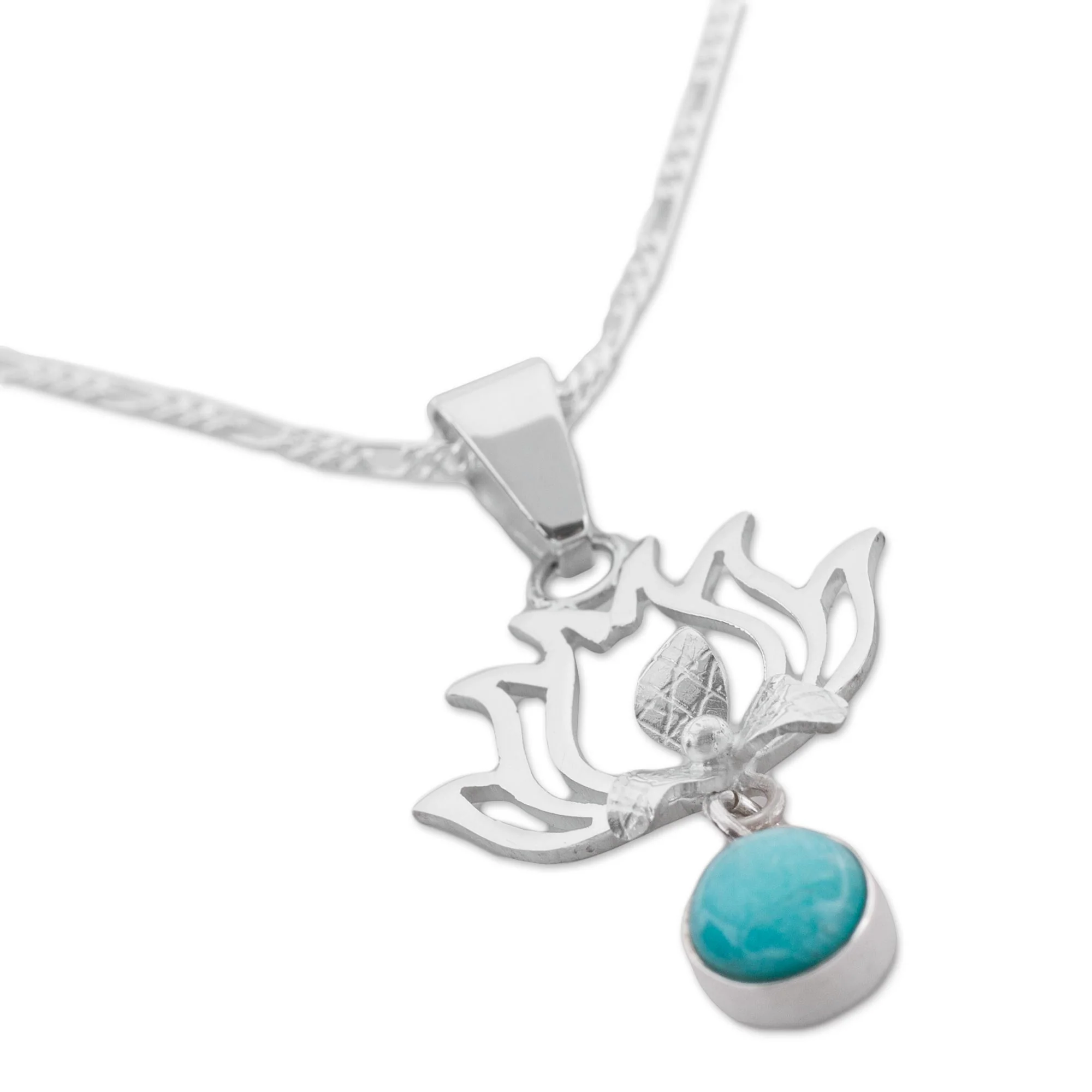Flaming Drops Amazonite and Sterling Silver Pendant Necklace from Peru - Image 5