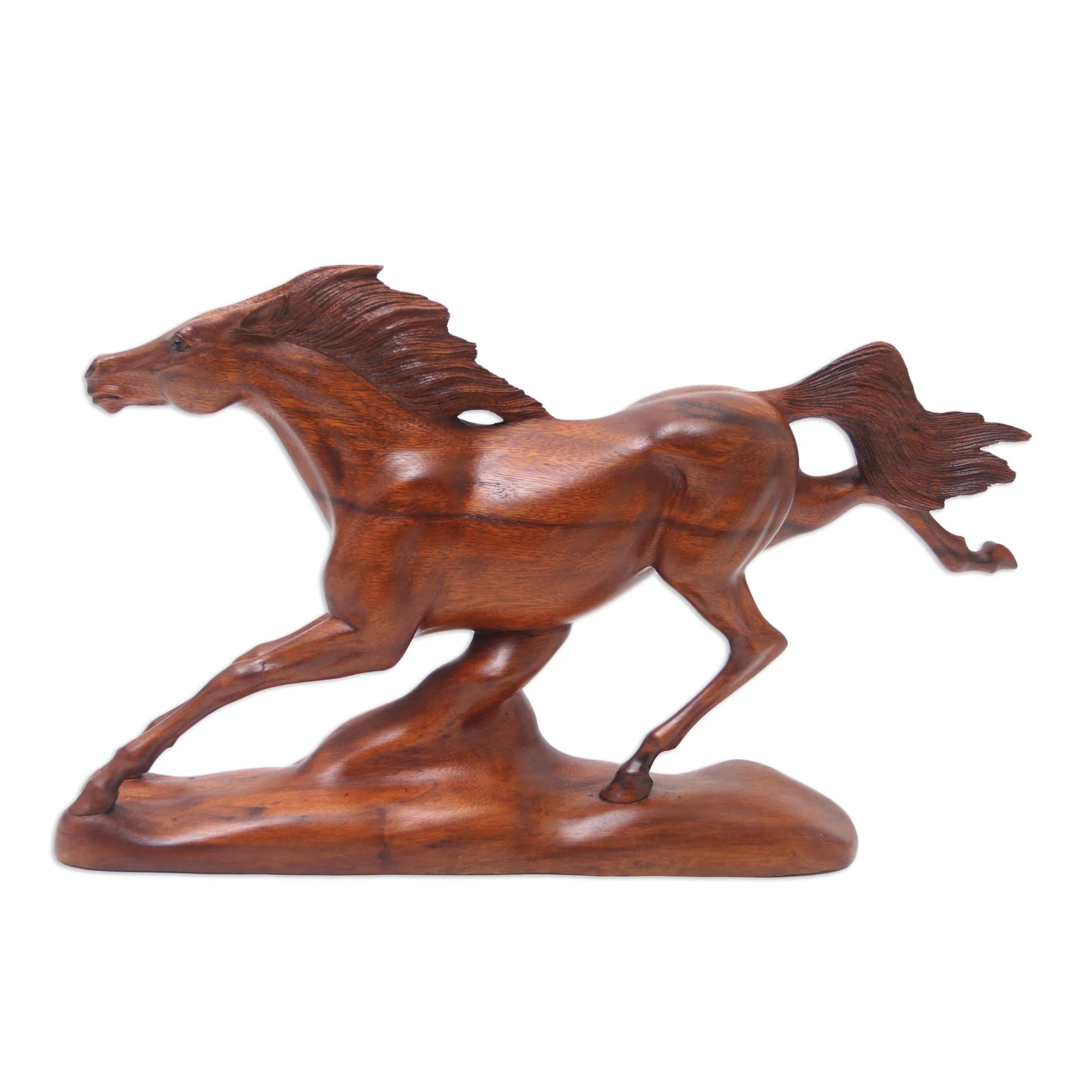 Fleet Footed Handmade Suar Wood Horse Sculpture - Image 3