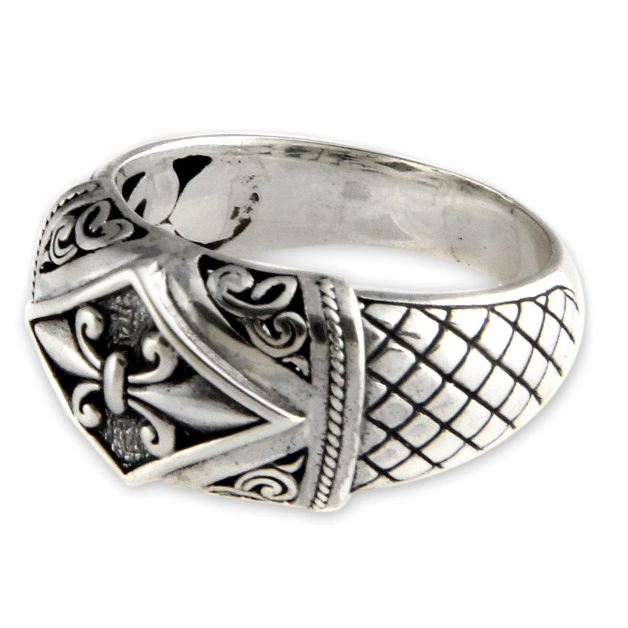 Fleur De Lis Sterling Silver Floral Domed Ring - Image 2