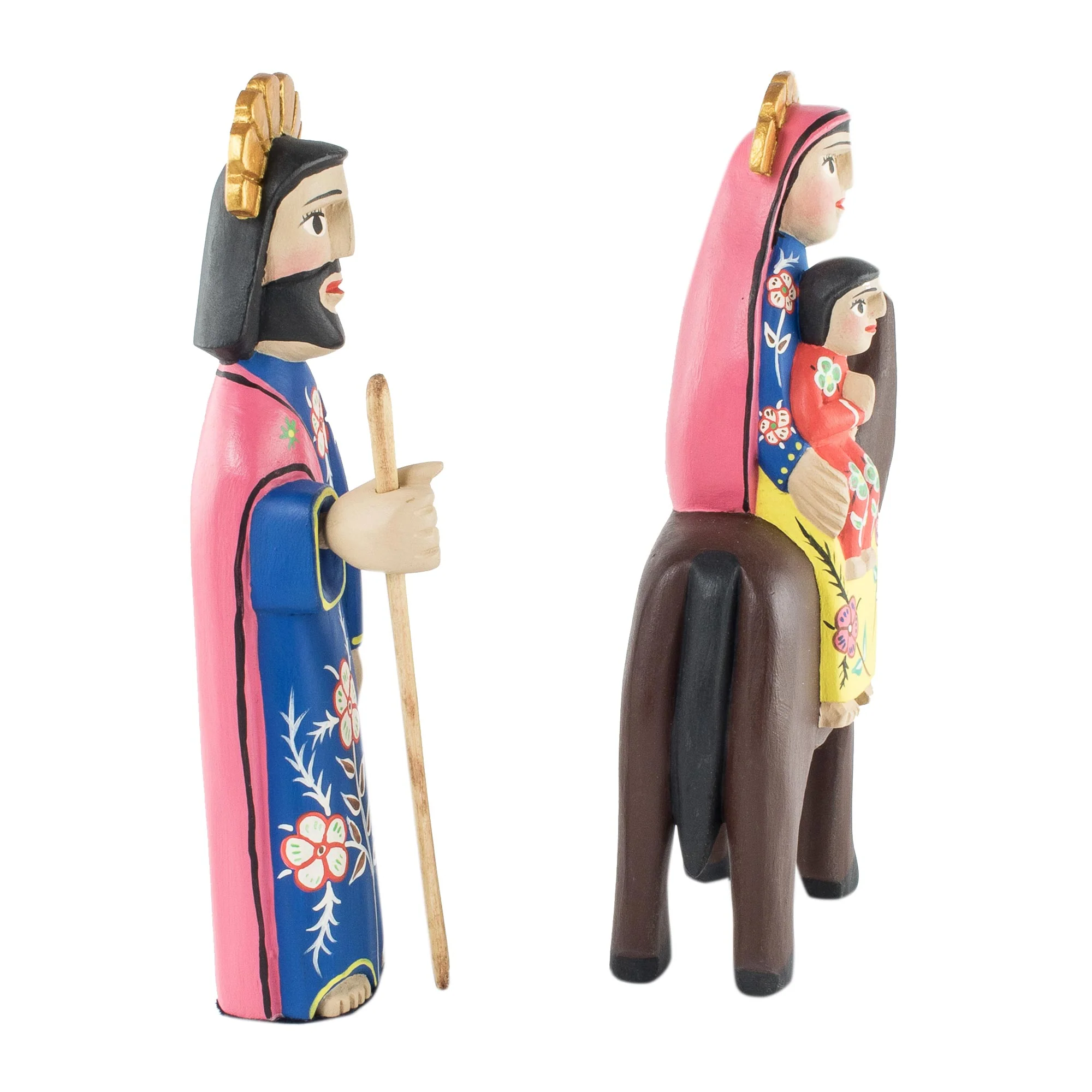 Flight to Egypt 2 Hand Carved Wood Sculptures of the Holy Family - Image 3