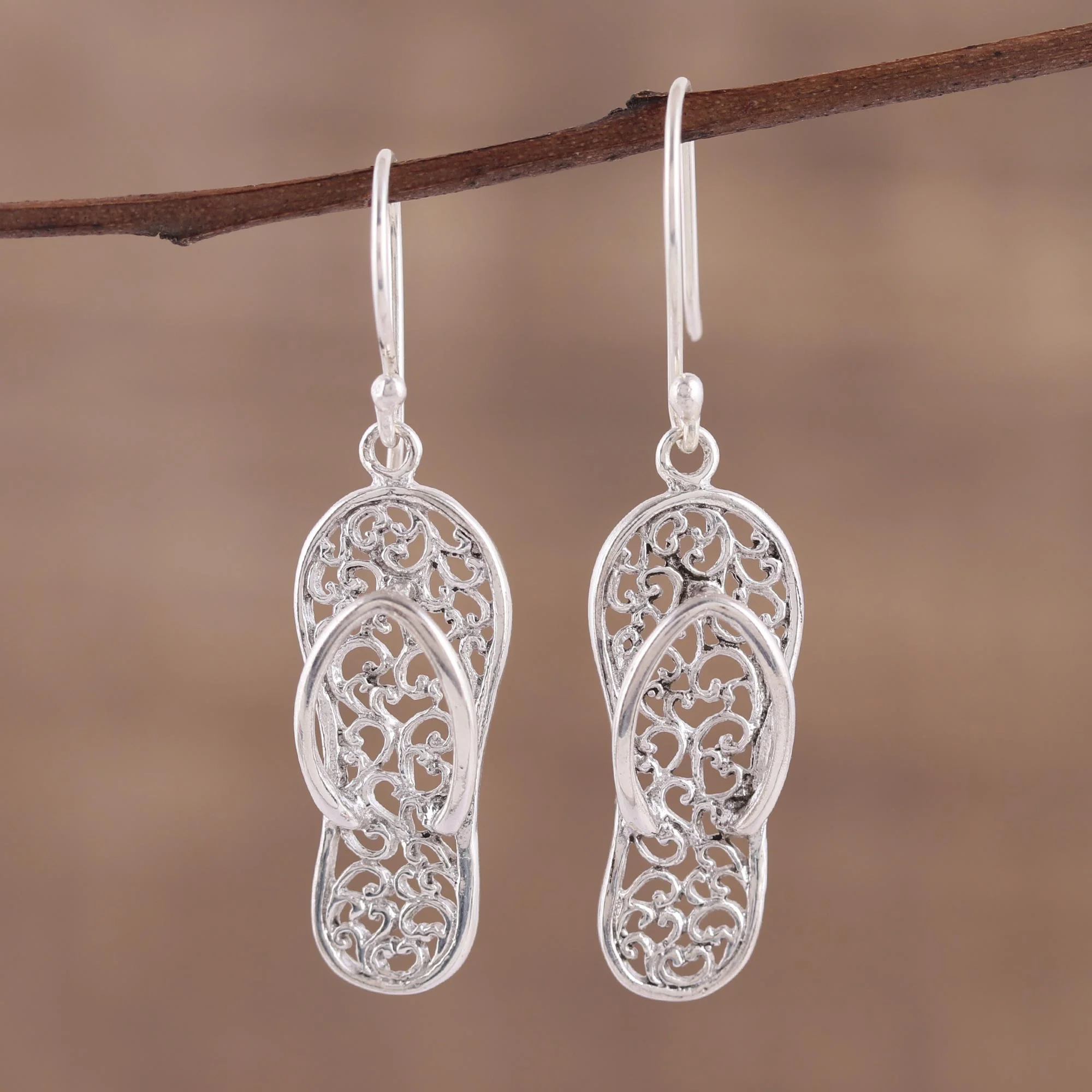 Flip-Flop Time Sterling Silver Flip Flop Sandal Earrings from India