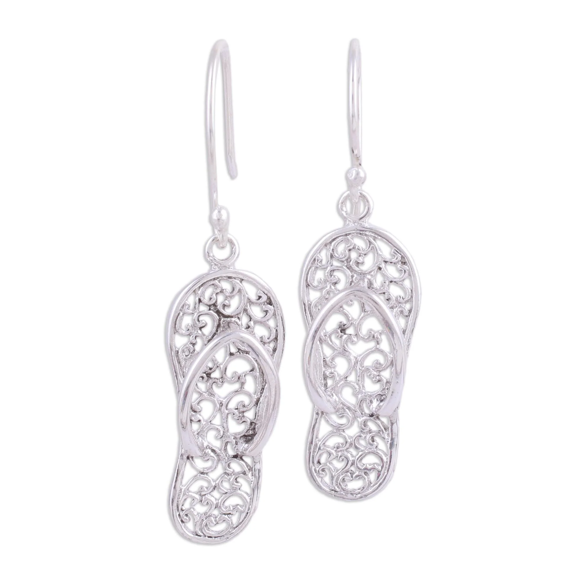 Flip-Flop Time Sterling Silver Flip Flop Sandal Earrings from India - Image 2