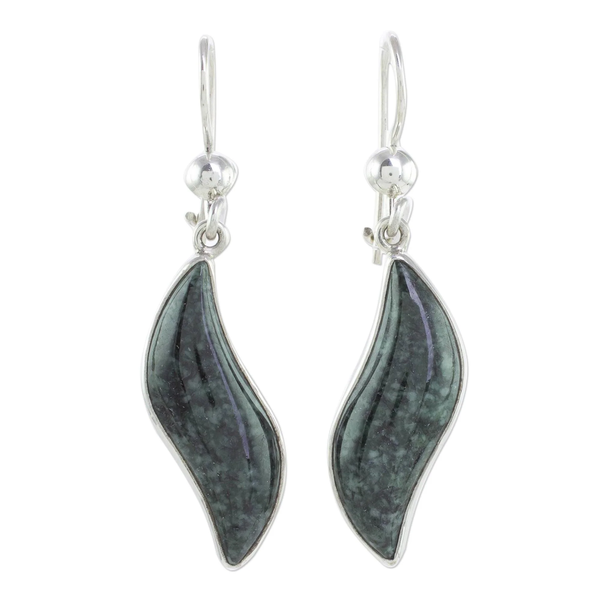 Floating in the Breeze Dark green jade dangle earrings - Image 2