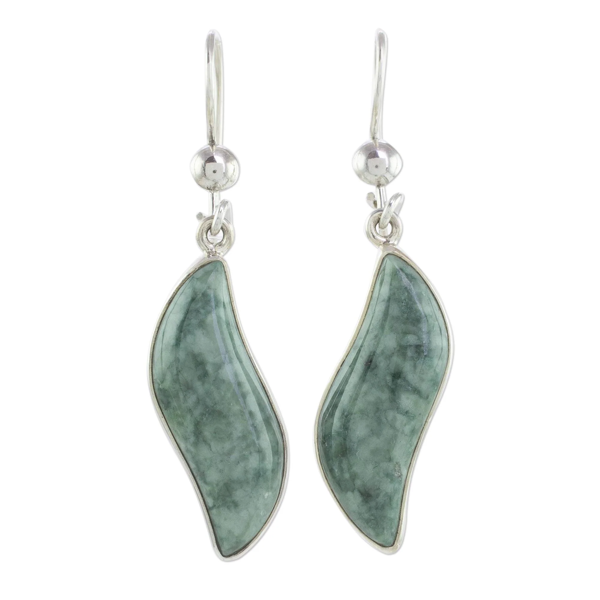 Floating in the Breeze Jade Silver Dangle Earrings - Image 2
