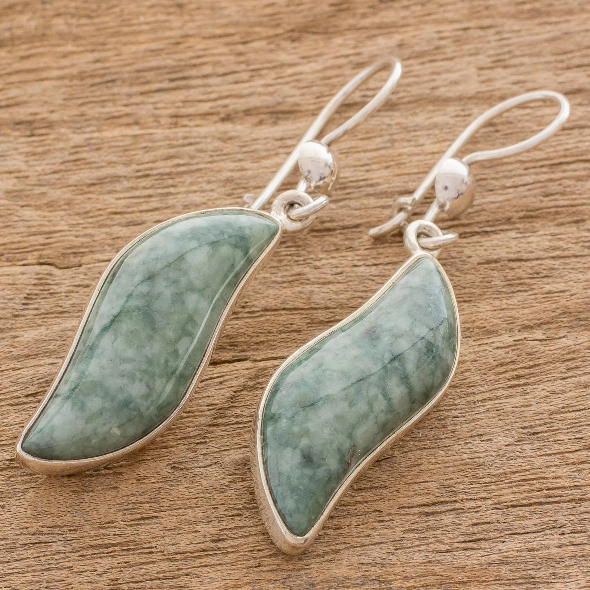 Floating in the Breeze Jade Silver Dangle Earrings - Image 3