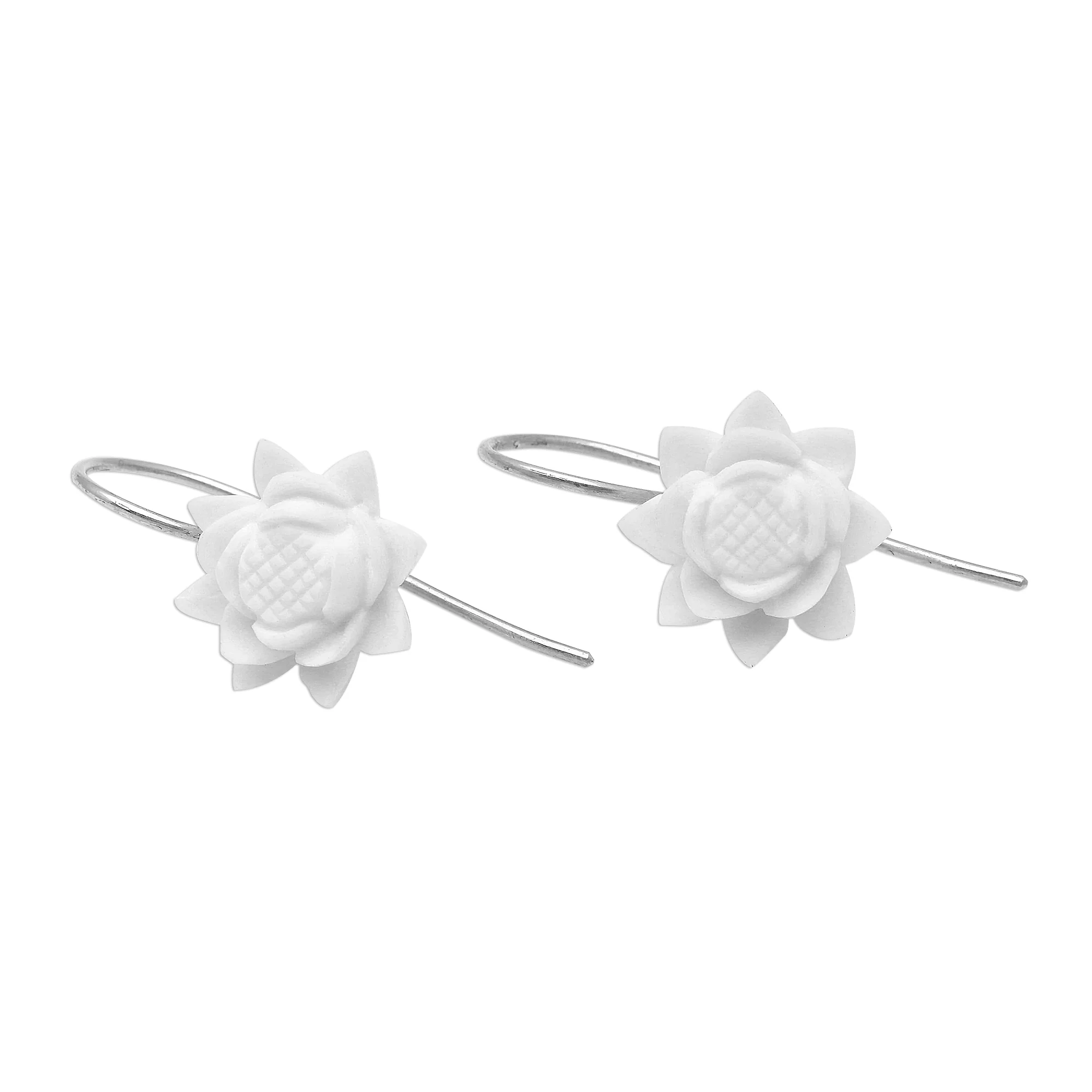 Floating Padma Floral Bone Drop Earrings Crafted in Bali - Image 5