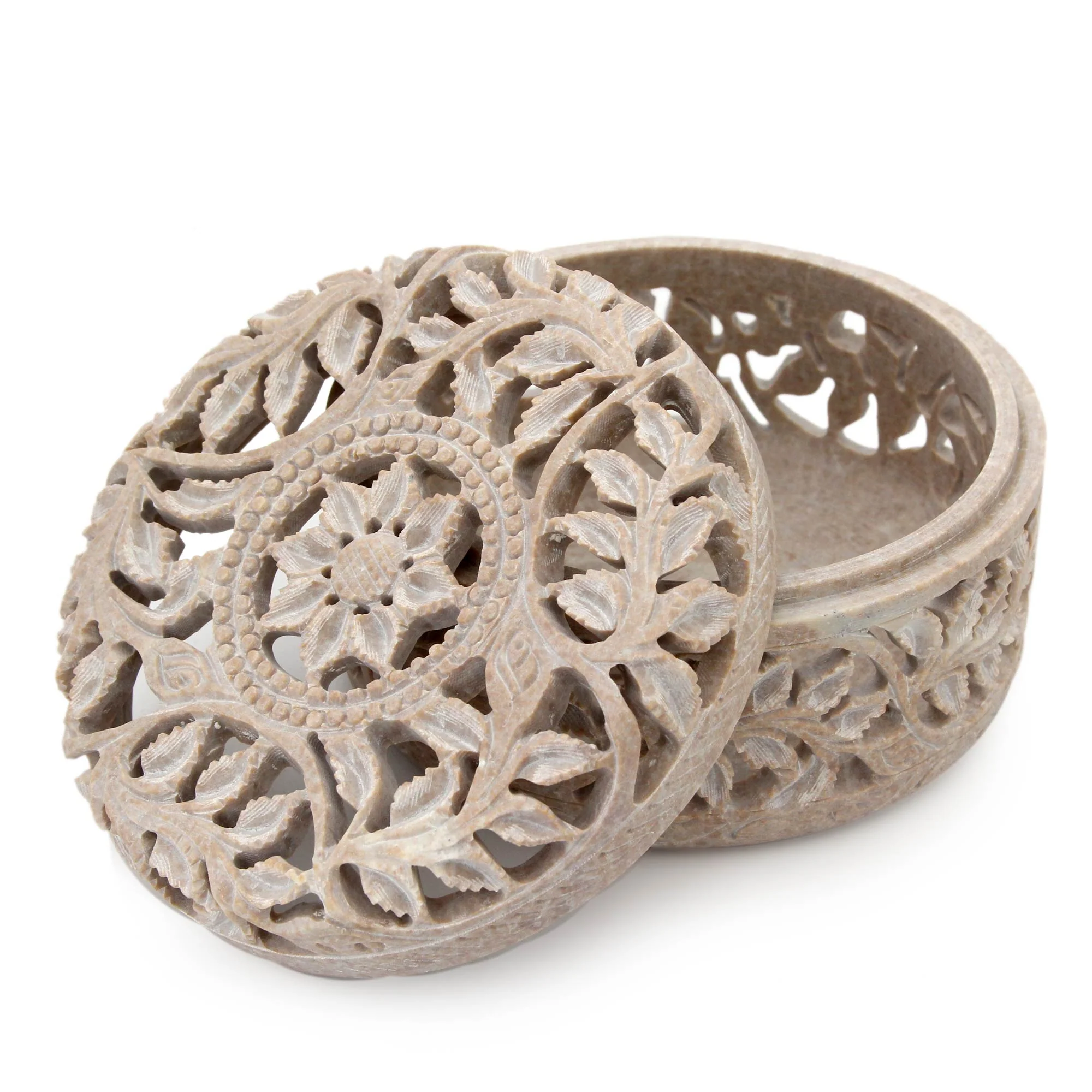 Floral Arabesque Handmade Jali Soapstone Jewelry Box - Image 2